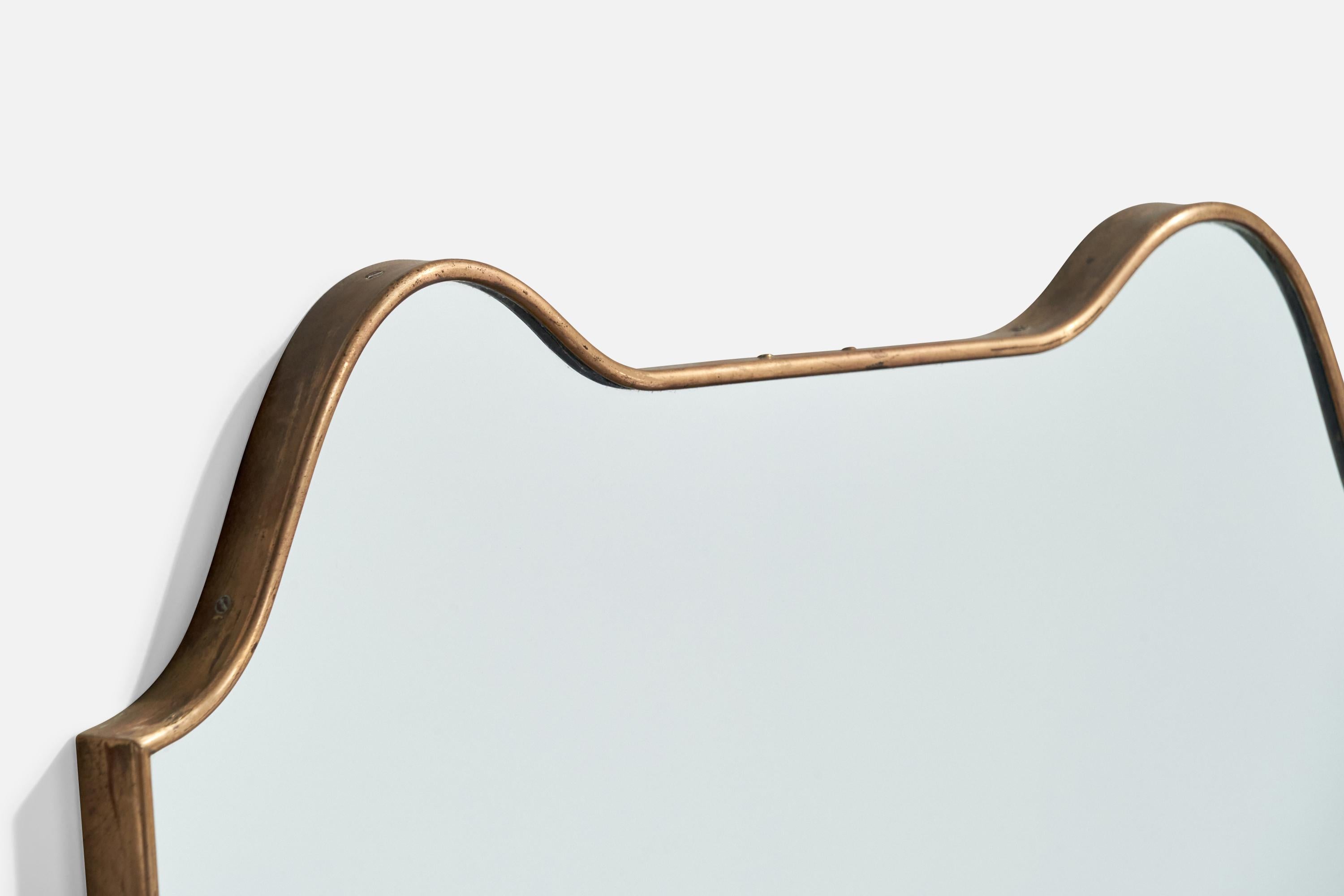 Italiano Specchio da parete di design italiano, ottone, vetro a specchio, Italia, 1950 ca. in vendita
