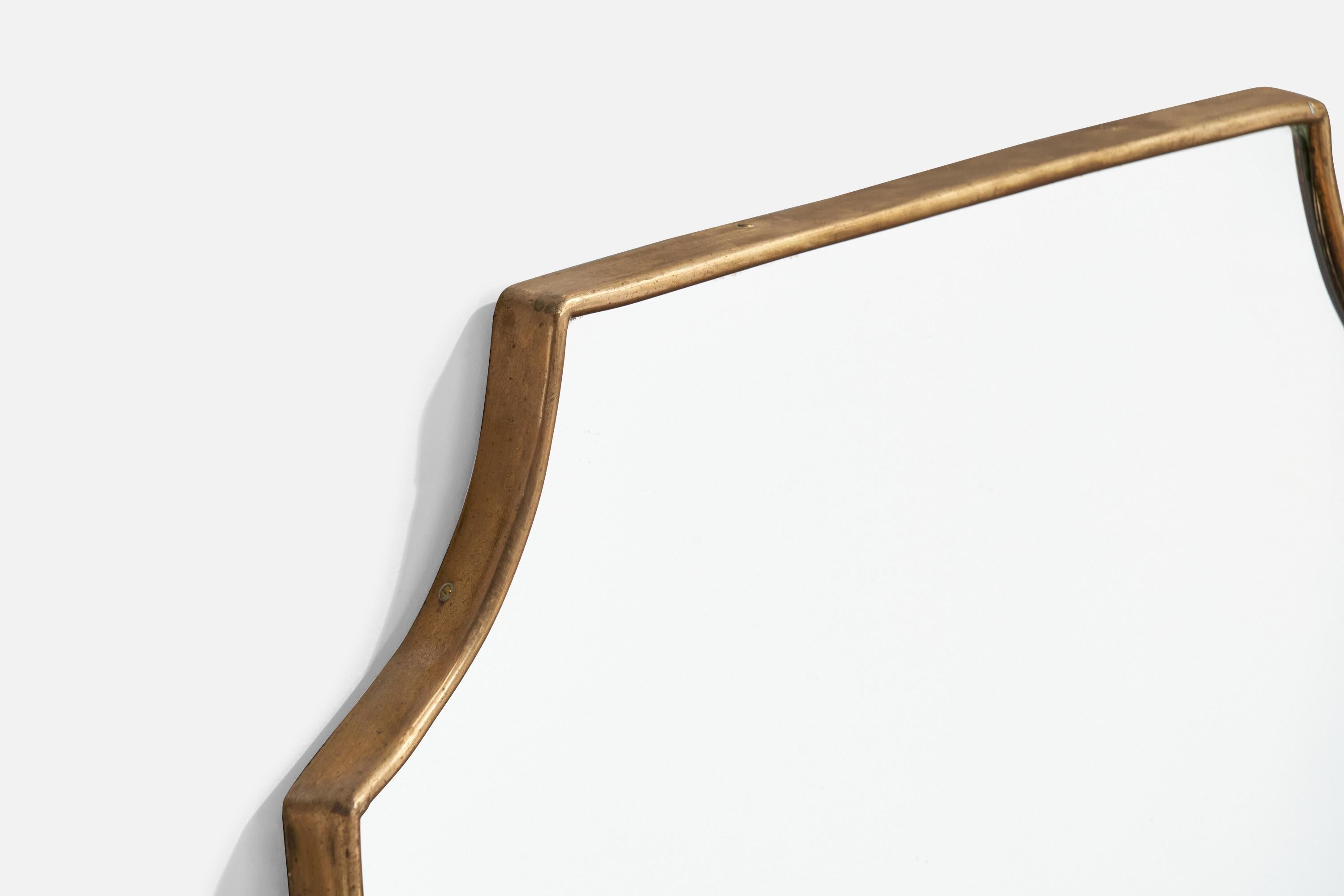 Italiano Specchio da parete di design italiano, ottone, vetro a specchio, Italia, 1950 ca. in vendita