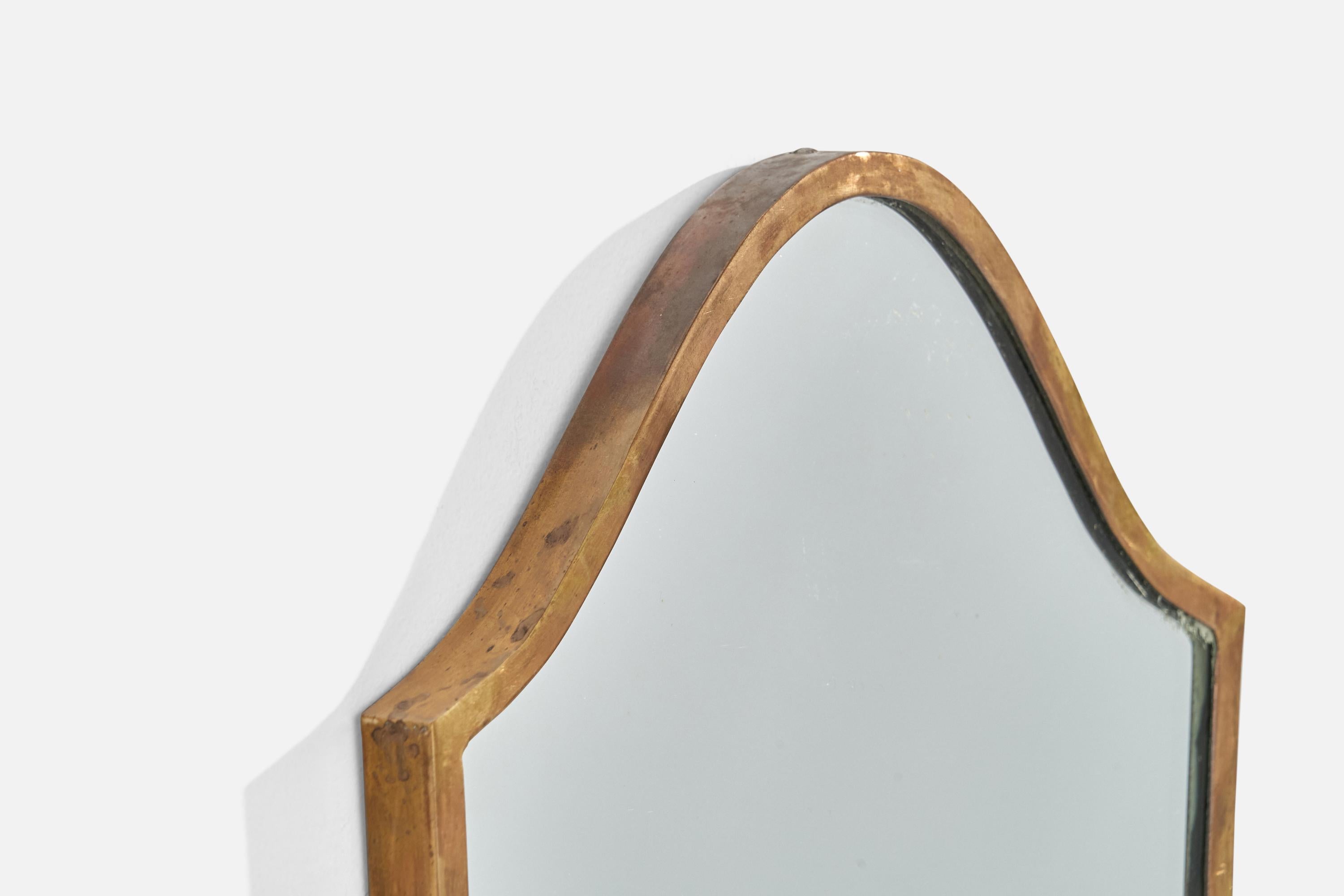 Italian Designer, Wall Mirror, Brass, Mirror Glass, Italy, C. 1950s In Good Condition For Sale In High Point, NC