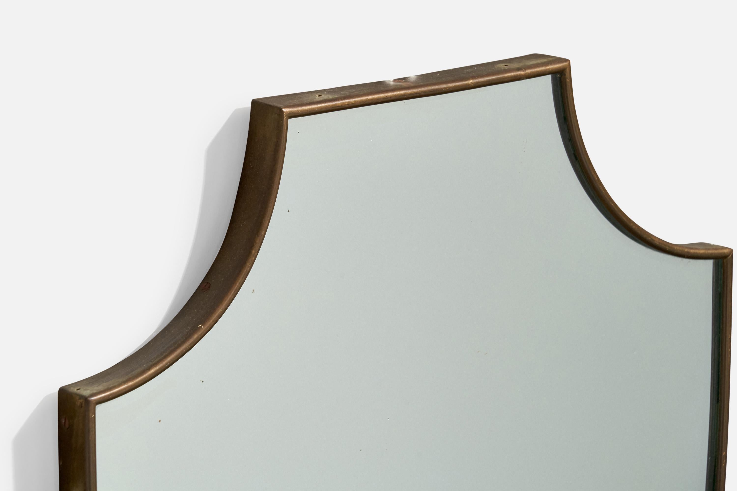 Italiano Specchio da parete di design italiano, ottone, vetro a specchio, Italia, 1950 ca. in vendita