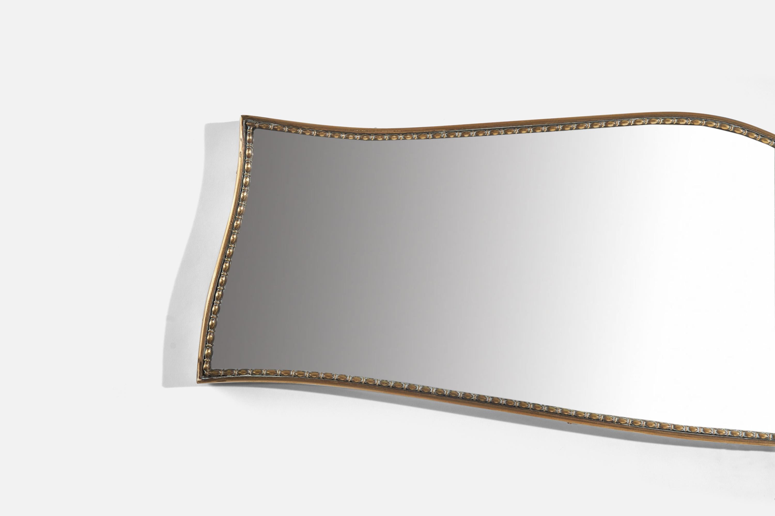 Italian Designer, Wall Mirror, Brass, Mirror Glass, Italy, c. 1950s In Good Condition For Sale In High Point, NC