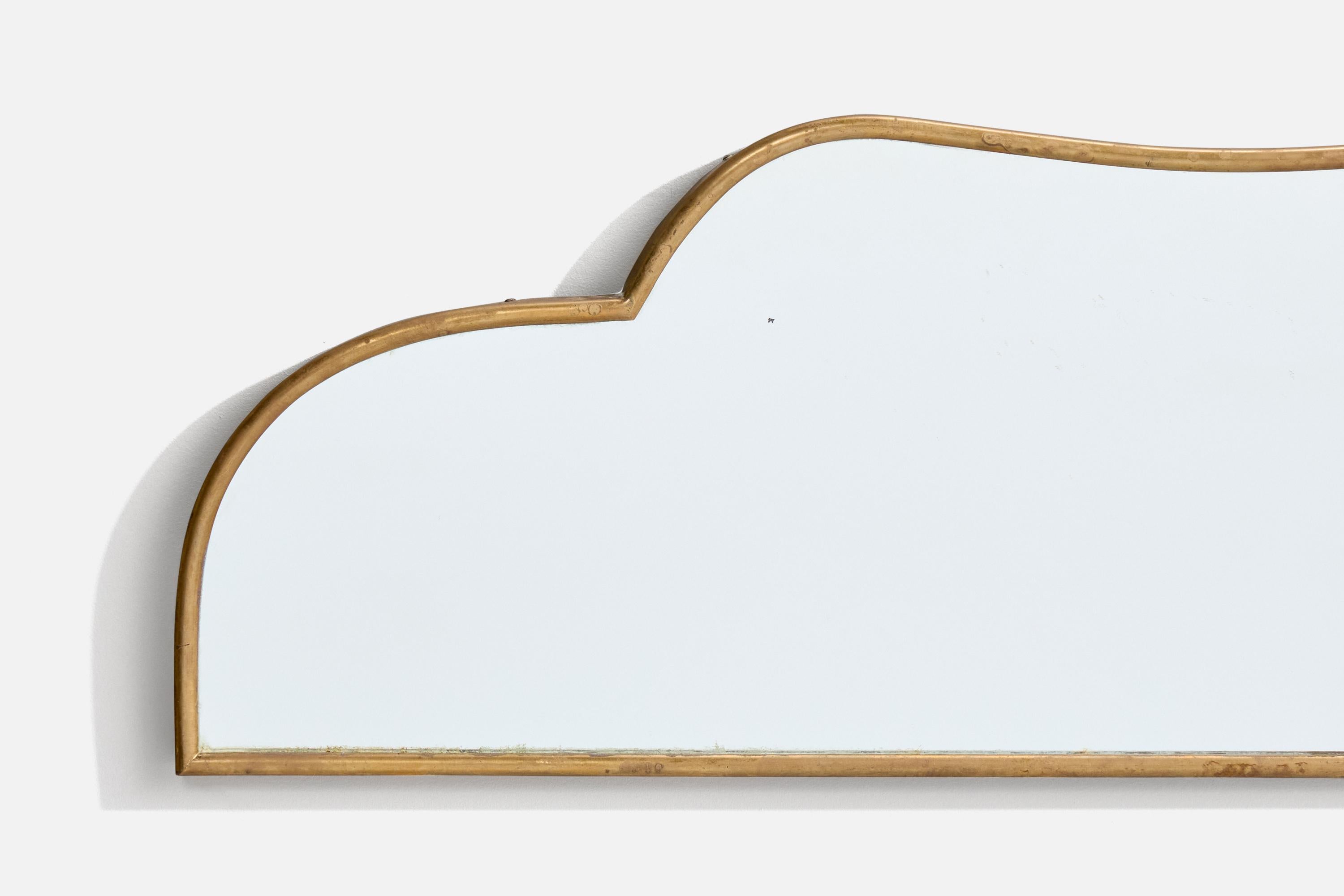 Diseñador italiano, Espejo de pared, Latón, Espejo de cristal, Italia, S. 1950 en Bueno estado para la venta en High Point, NC