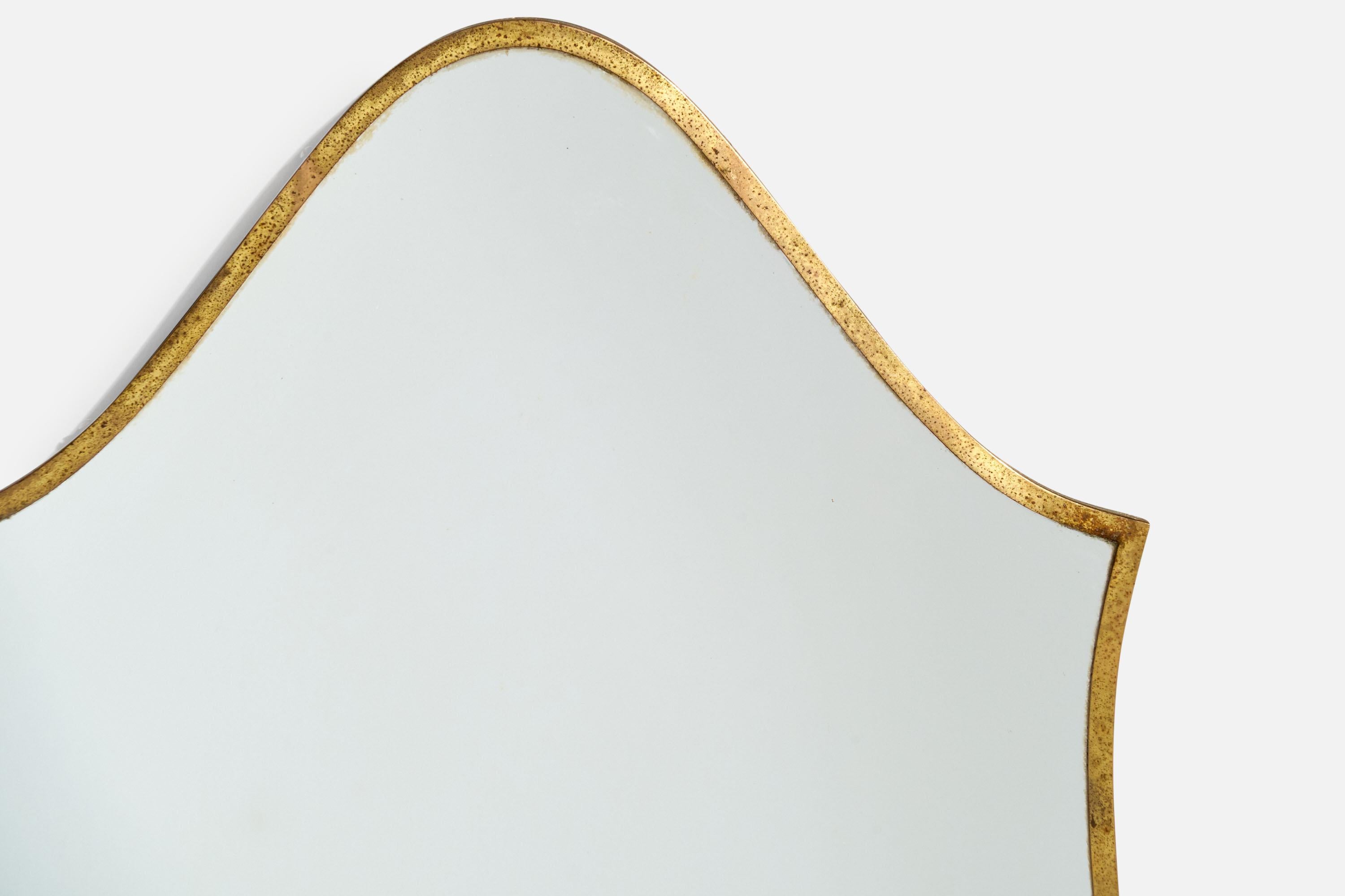 Mid-20th Century Italian Designer, Wall Mirror, Brass, Mirror Glass, Italy, c. 1950s For Sale