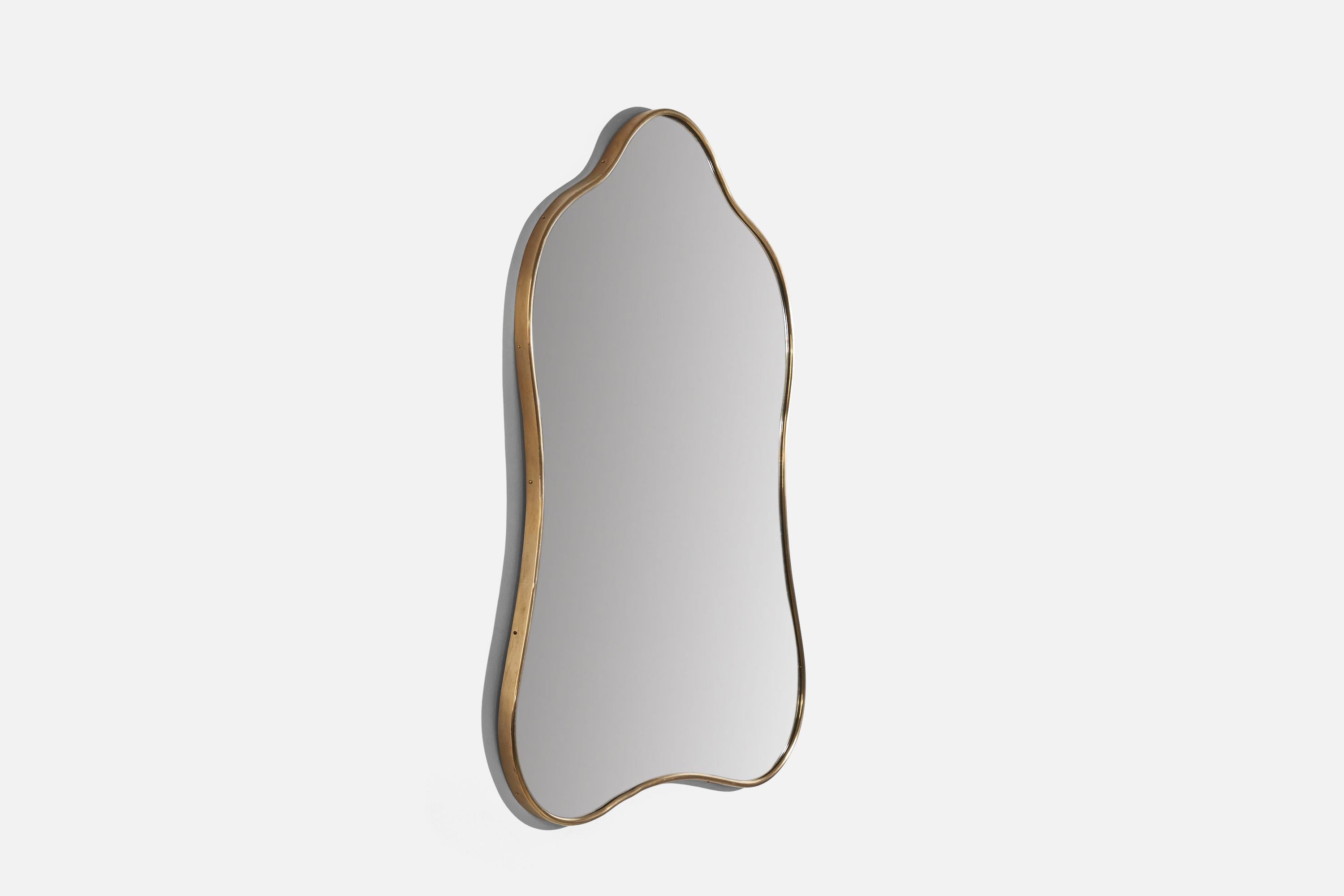 Mid-20th Century Italian Designer, Wall Mirror, Brass, Mirror Glass, Italy, c. 1950s For Sale