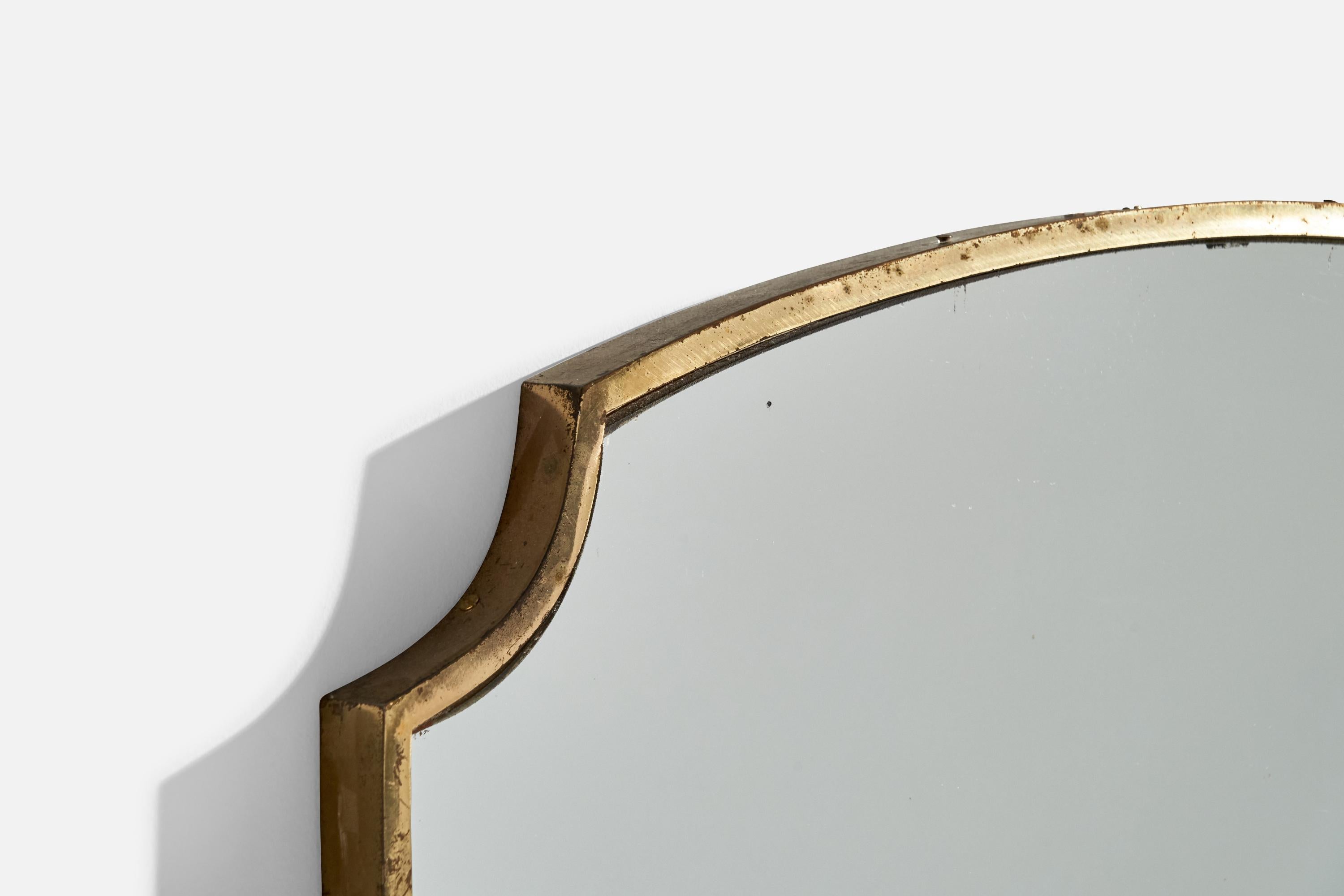 Mid-20th Century Italian Designer, Wall Mirror, Brass, Mirror Glass, Italy, c. 1950s For Sale
