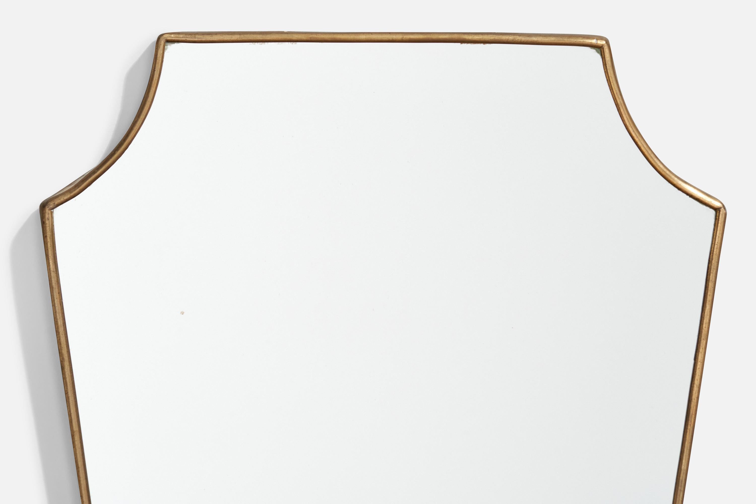 Specchio da parete di design italiano, ottone, vetro a specchio, Italia, 1950 ca. In condizioni buone in vendita a High Point, NC