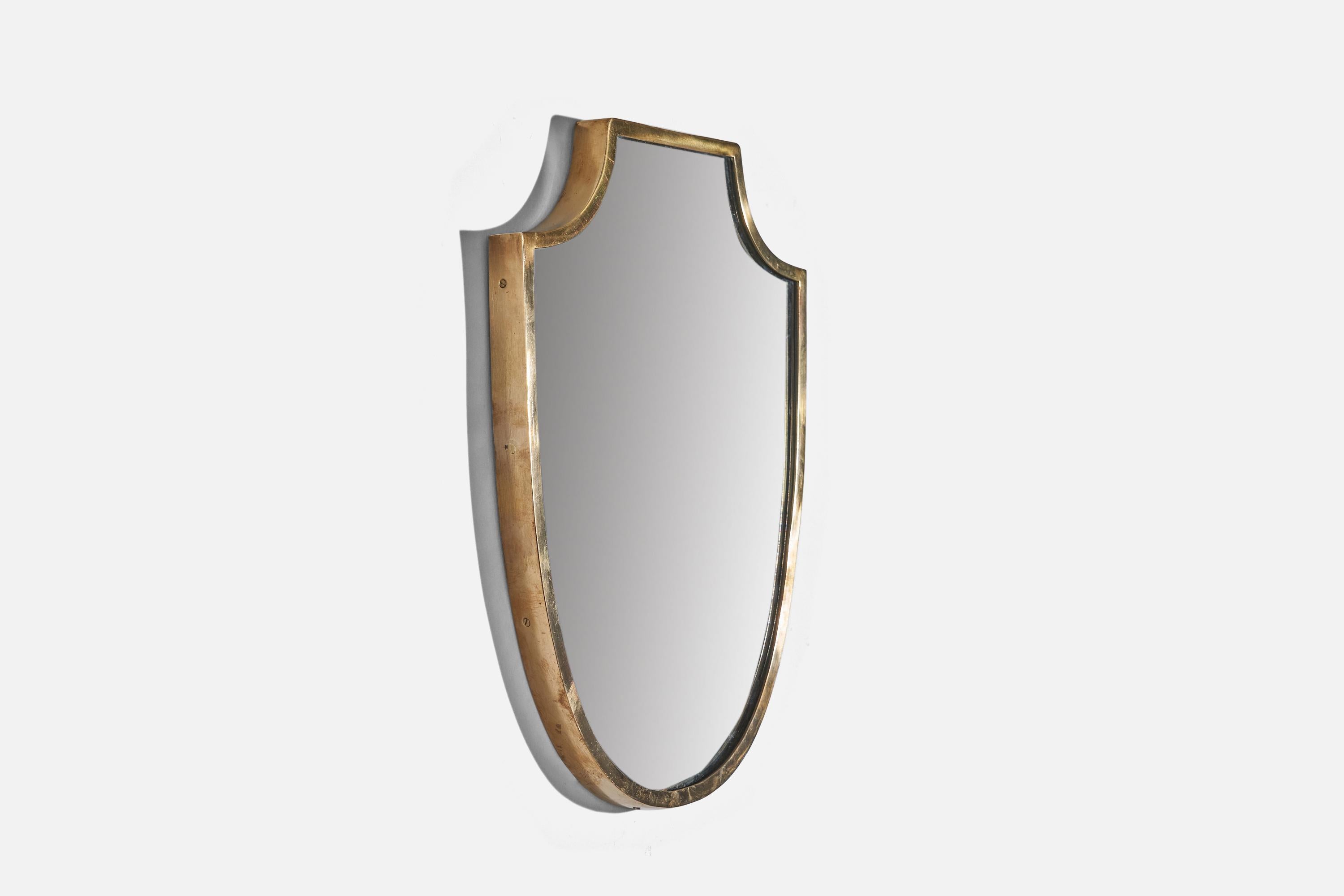 Mid-20th Century Italian Designer, Wall Mirror, Brass, Mirror Glass, Italy, c. 1950s For Sale