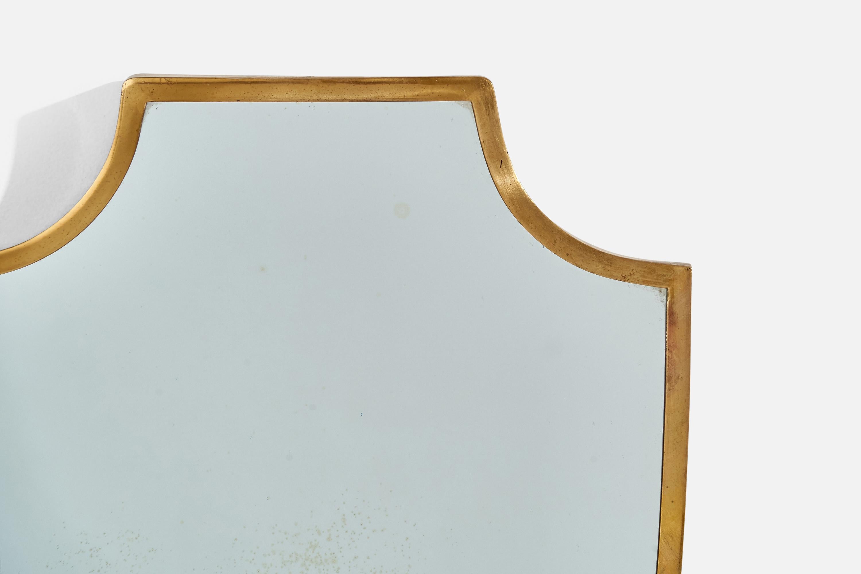 Diseñador italiano, Espejo de pared, Latón, Cristal de espejo, Italia, c. 1950 en Bueno estado para la venta en High Point, NC