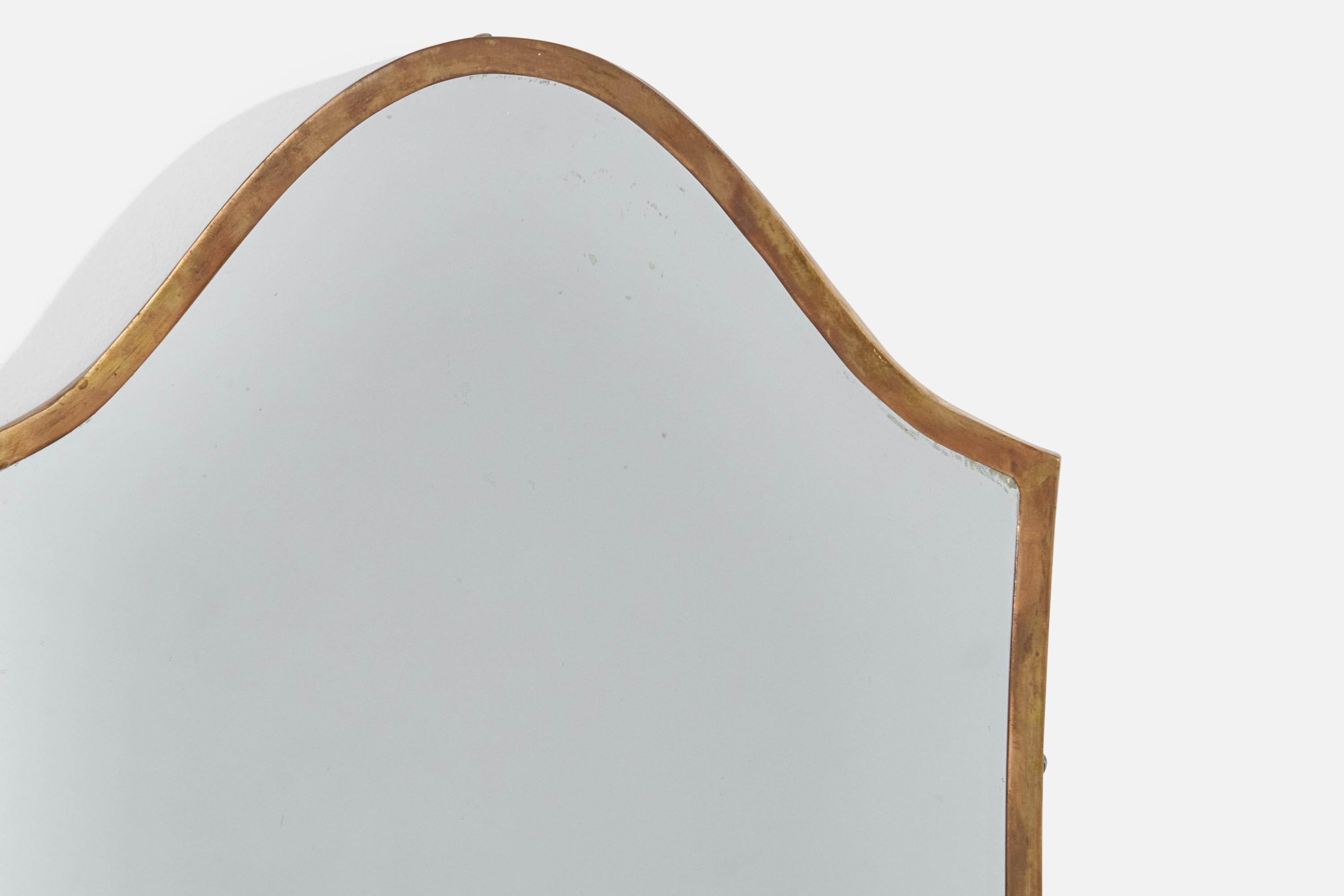 Mid-20th Century Italian Designer, Wall Mirror, Brass, Mirror Glass, Italy, C. 1950s For Sale