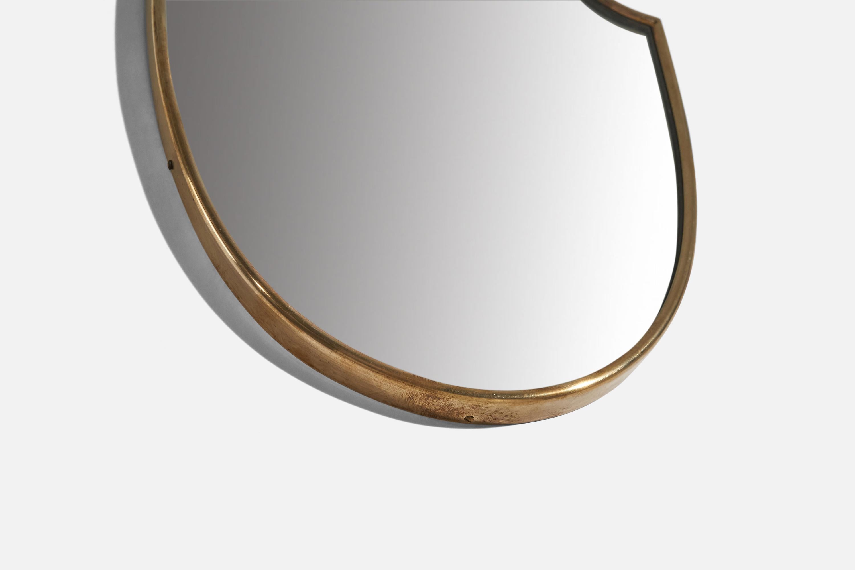 Mid-20th Century Italian Designer, Wall Mirror, Brass, Mirror Glass, Italy, C. 1950s For Sale