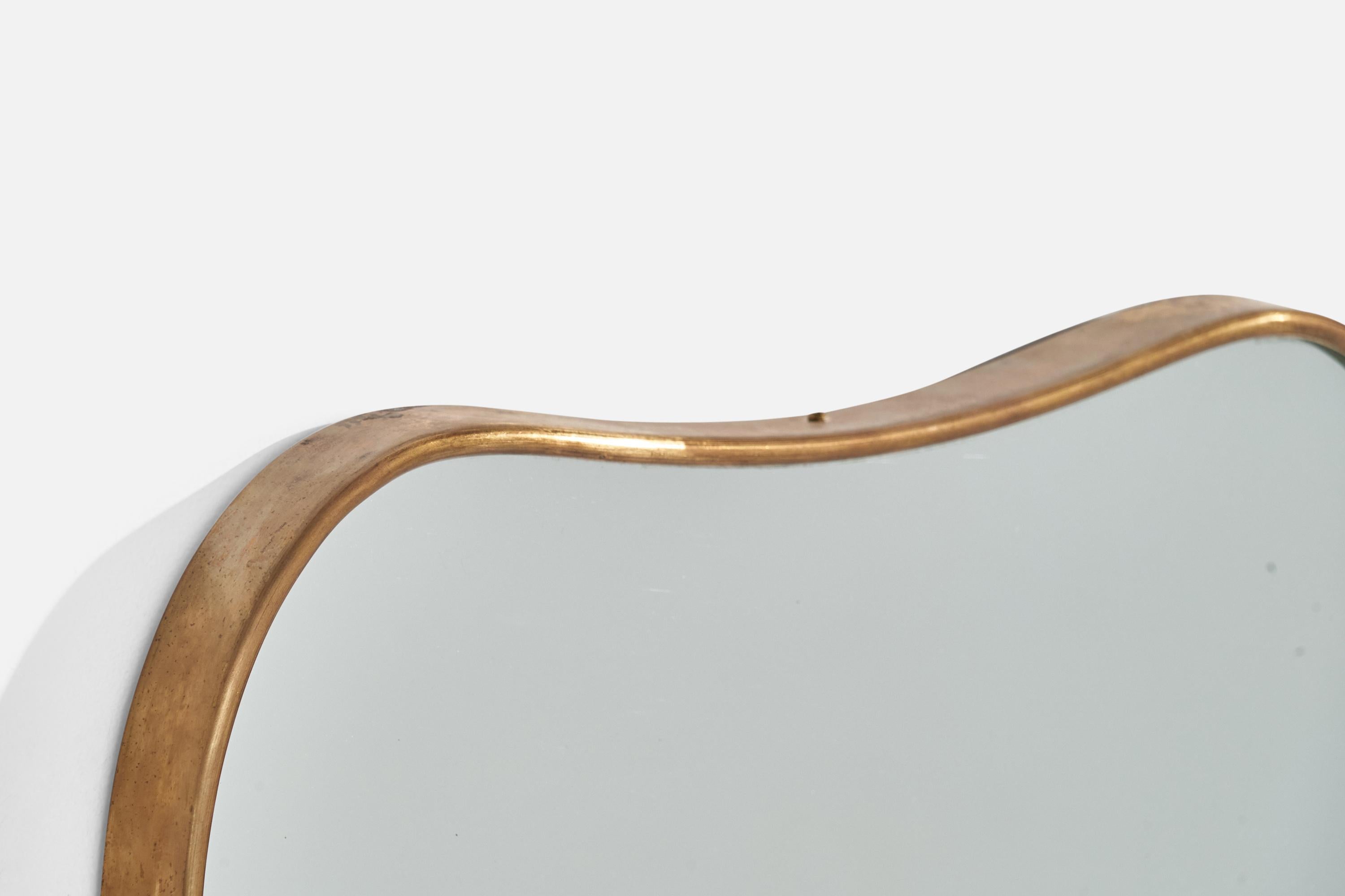 Diseñador italiano, Espejo de pared, Latón, Cristal de espejo, Italia, c. 1950 mediados del siglo XX