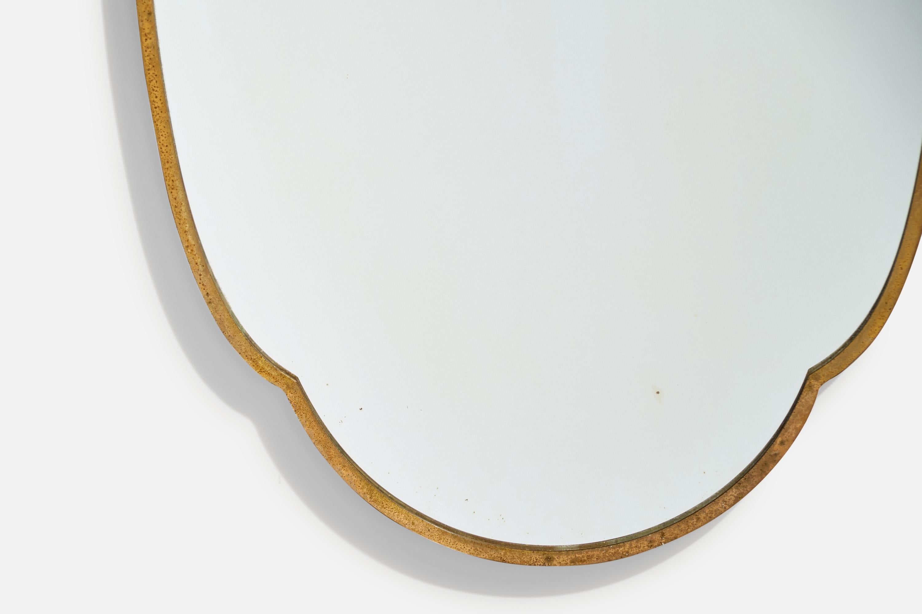 Italian Designer, Wall Mirror, Brass, Mirror Glass, Italy, c. 1950s For Sale 1