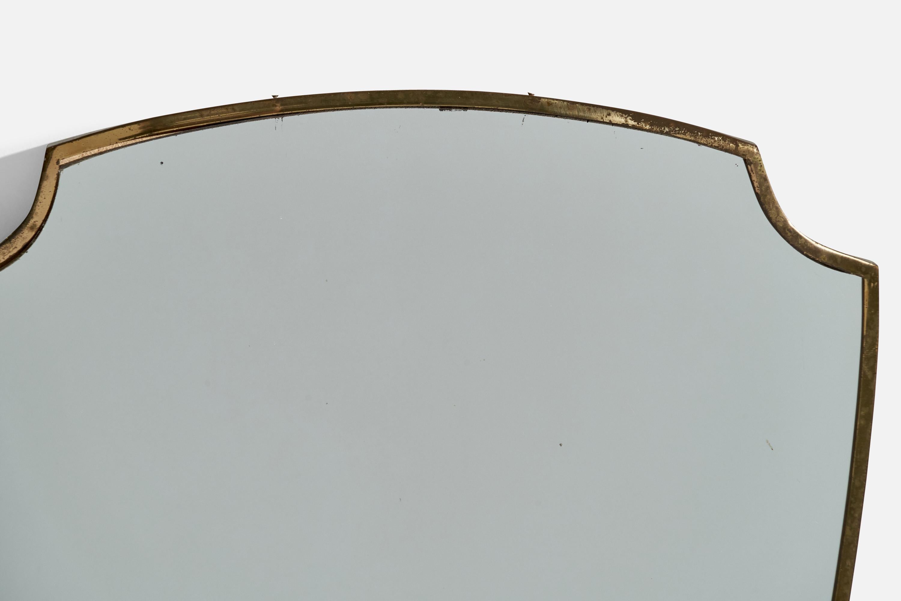 Italian Designer, Wall Mirror, Brass, Mirror Glass, Italy, c. 1950s For Sale 1