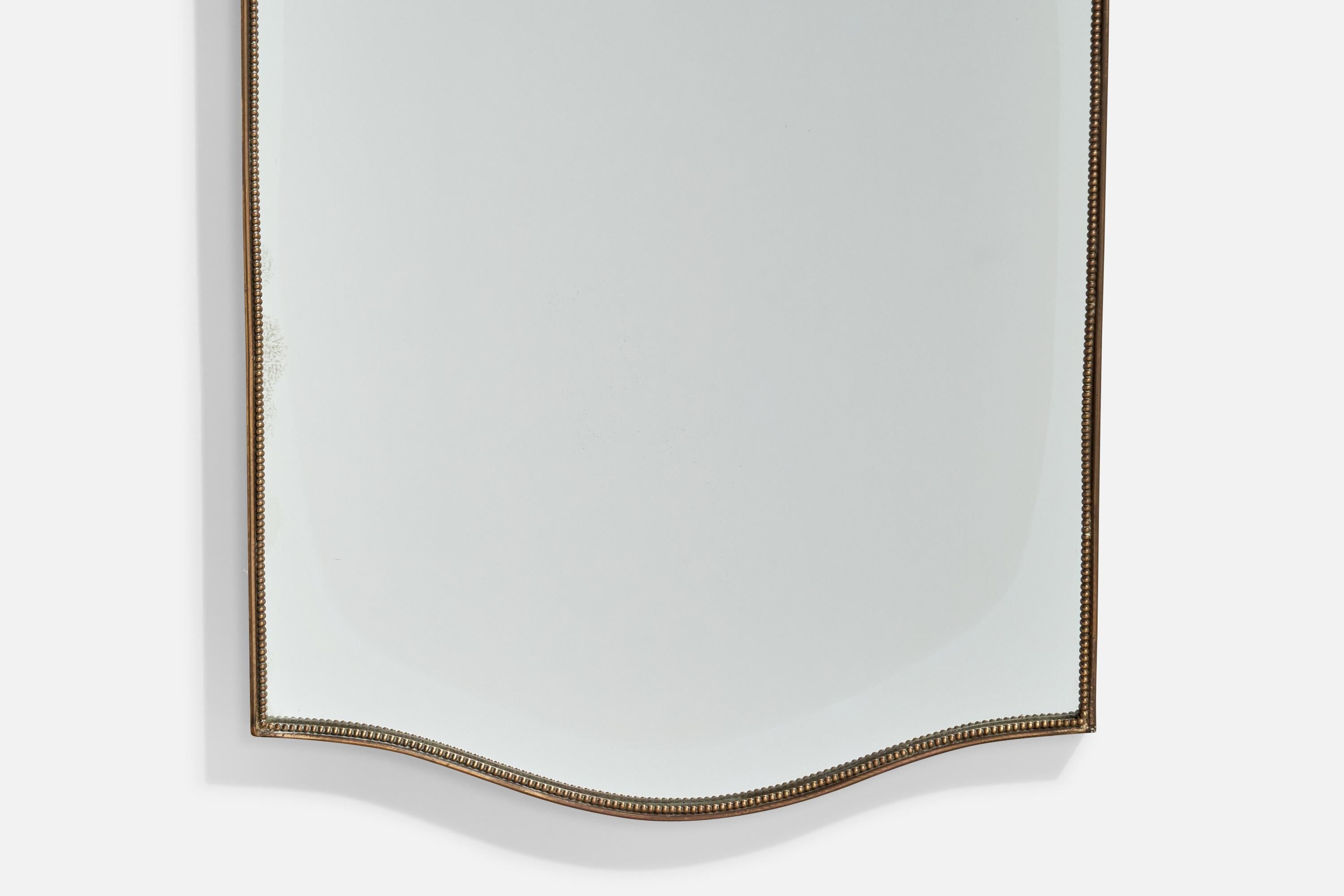 Metà XX secolo Specchio da parete di design italiano, ottone, vetro a specchio, Italia, 1950 ca. in vendita