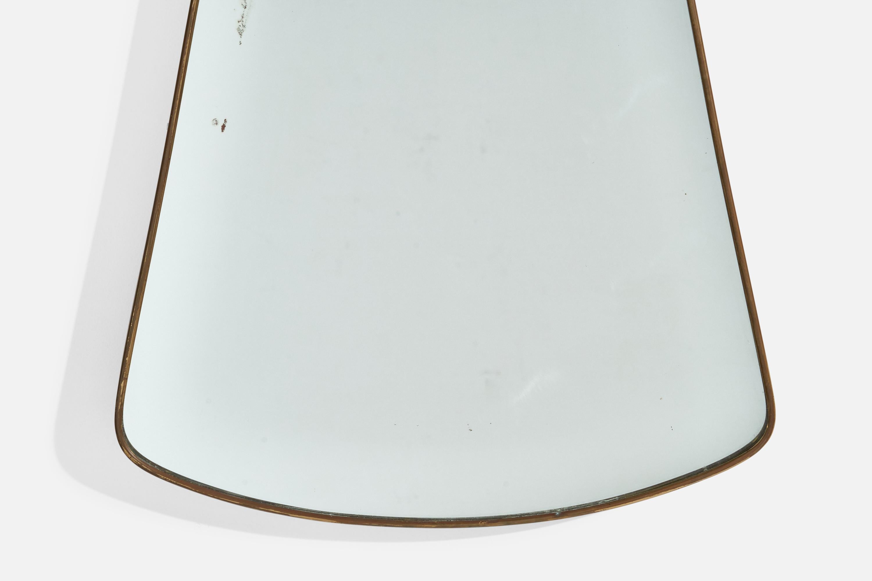 Metà XX secolo Specchio da parete di design italiano, ottone, vetro a specchio, Italia, 1950 ca. in vendita