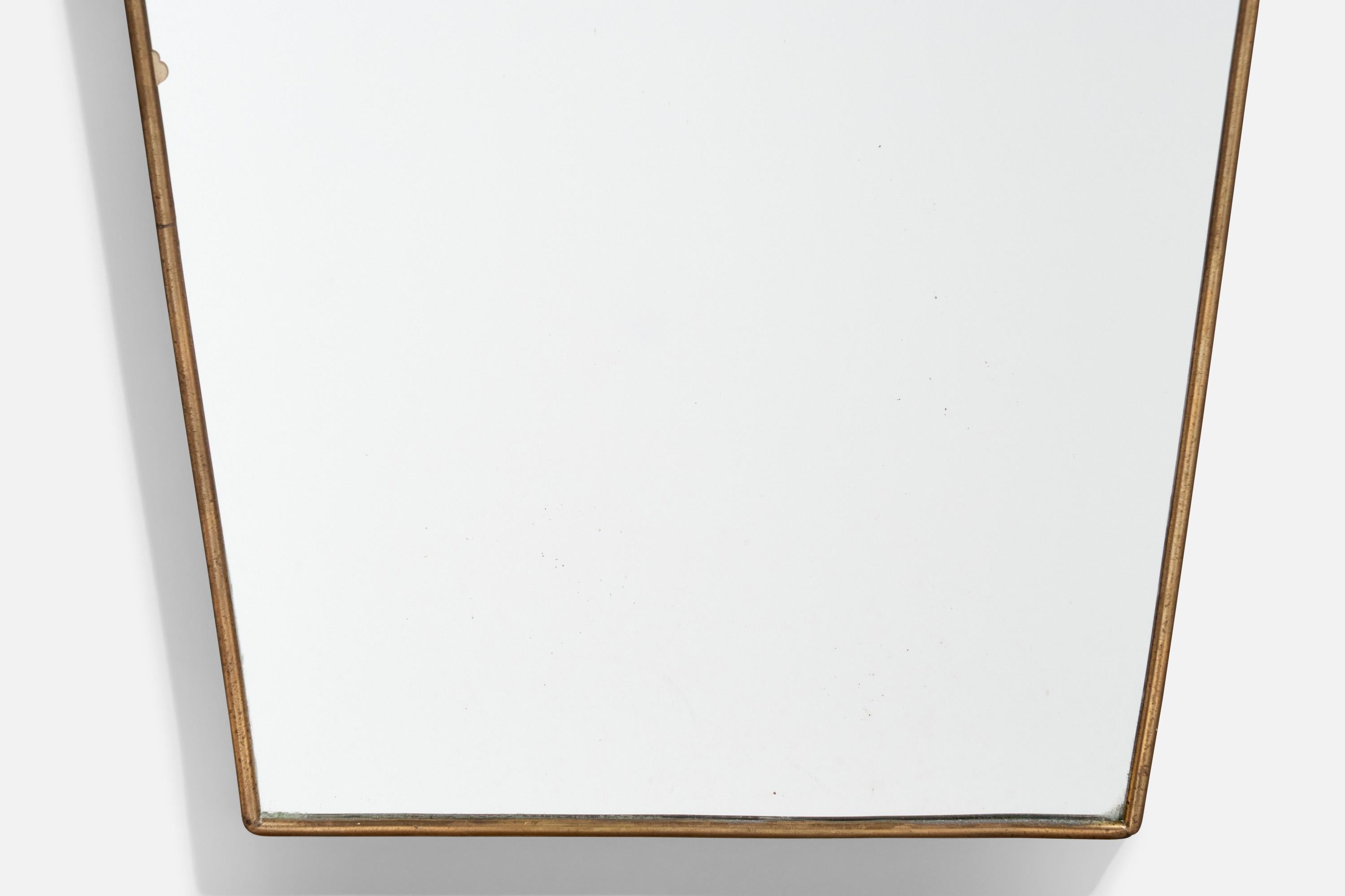 Metà XX secolo Specchio da parete di design italiano, ottone, vetro a specchio, Italia, 1950 ca. in vendita