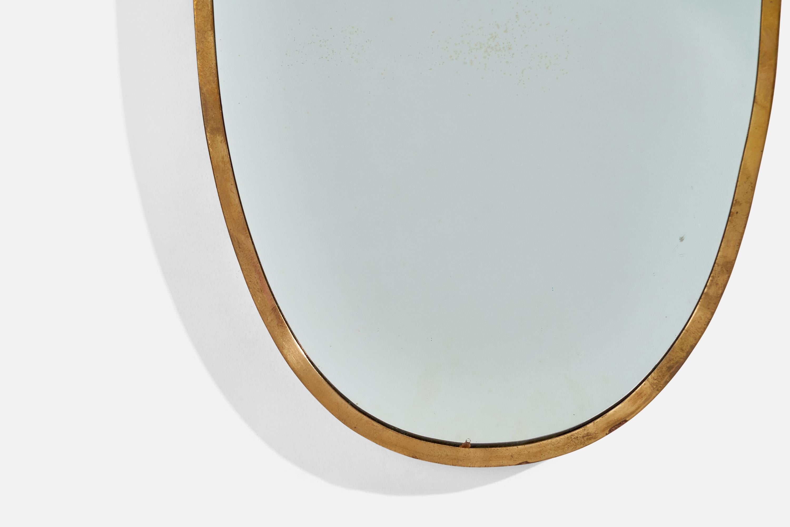 Diseñador italiano, Espejo de pared, Latón, Cristal de espejo, Italia, c. 1950 mediados del siglo XX en venta