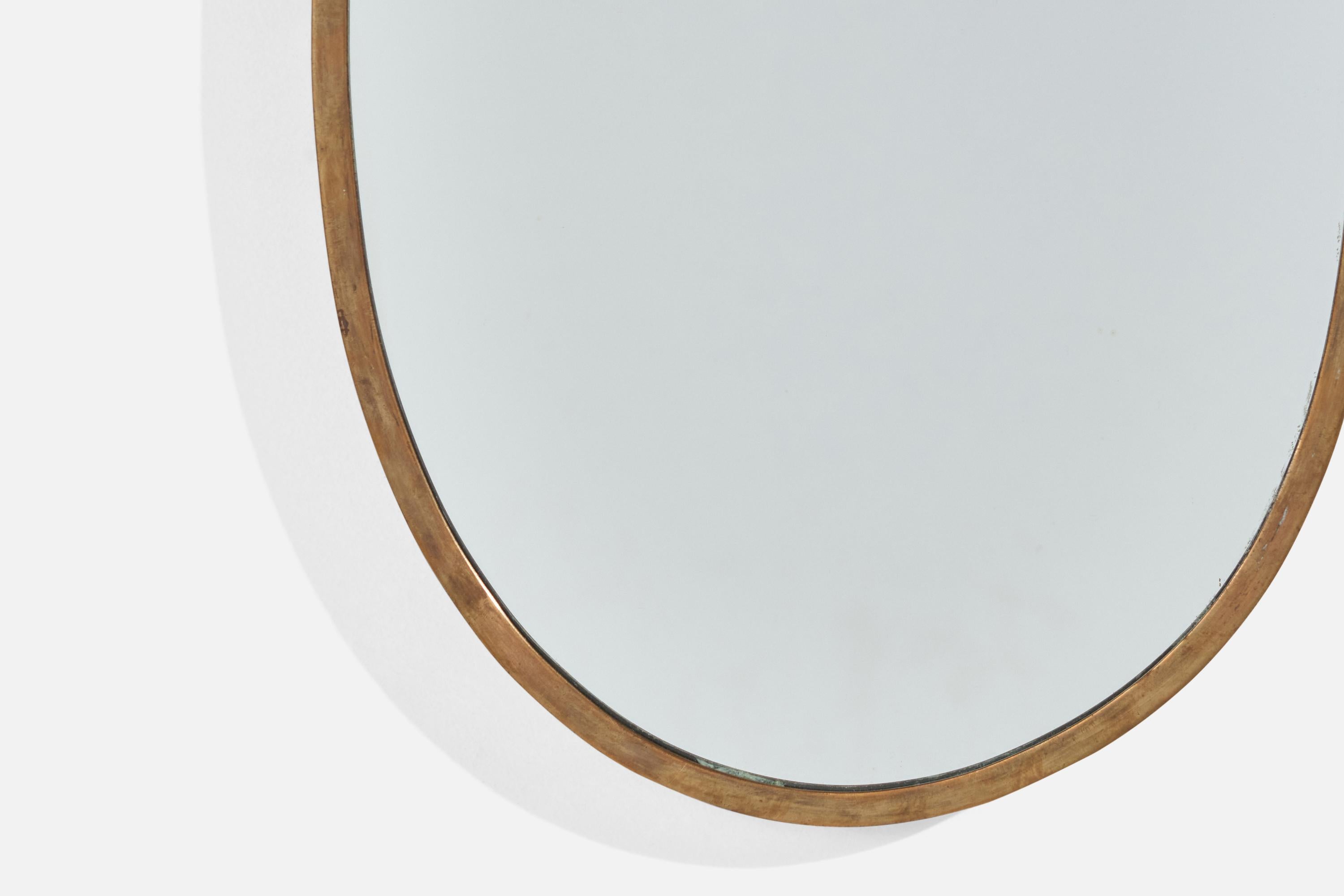 Italian Designer, Wall Mirror, Brass, Mirror Glass, Italy, C. 1950s For Sale 1