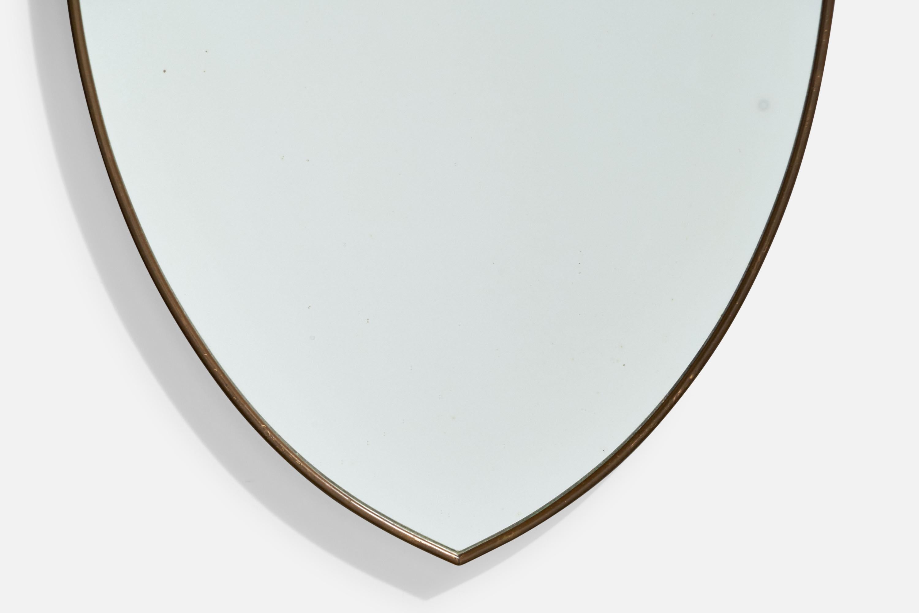 Metà XX secolo Specchio da parete di design italiano, ottone, vetro a specchio, Italia, 1950 ca. in vendita