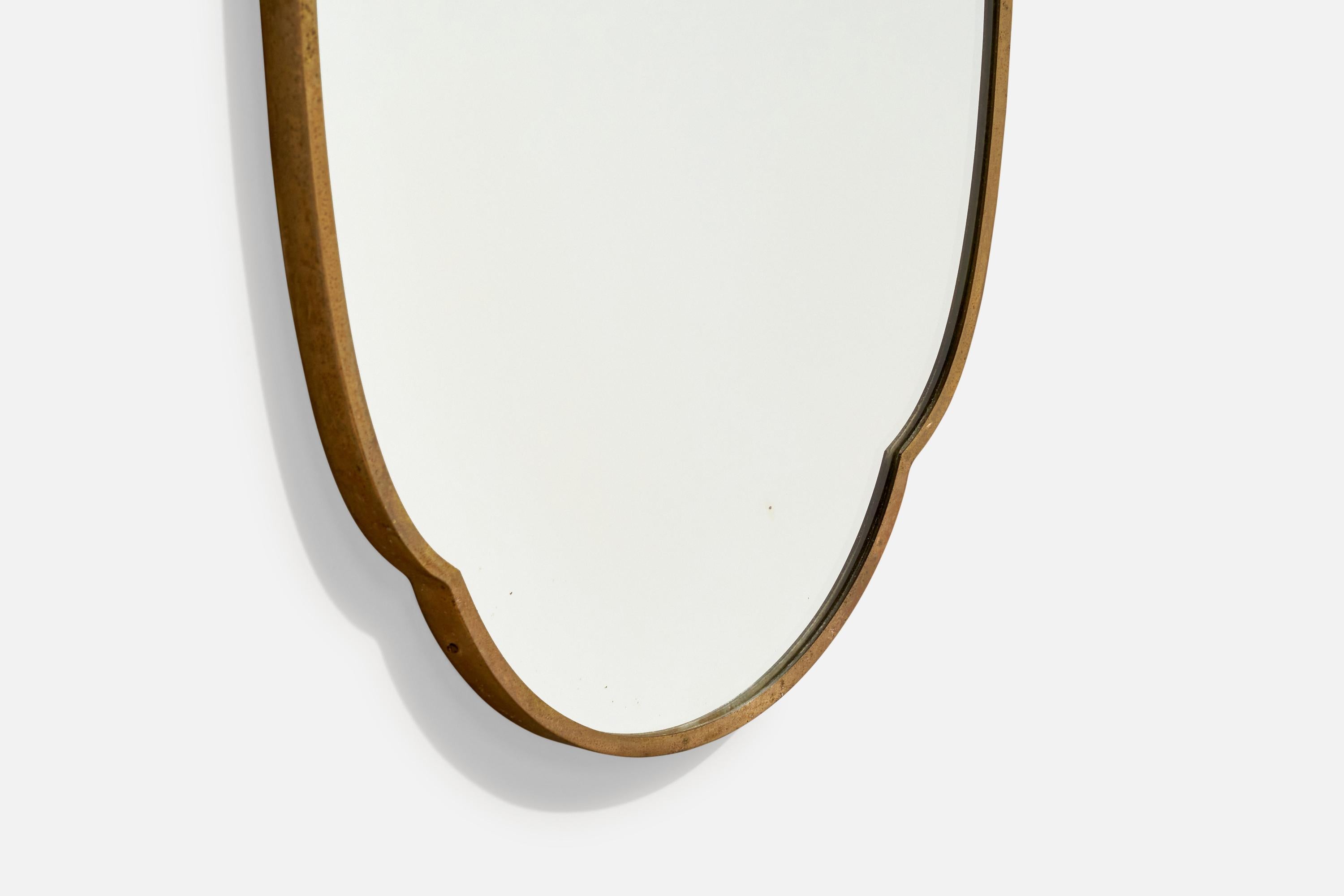 Italian Designer, Wall Mirror, Brass, Mirror Glass, Italy, c. 1950s For Sale 2
