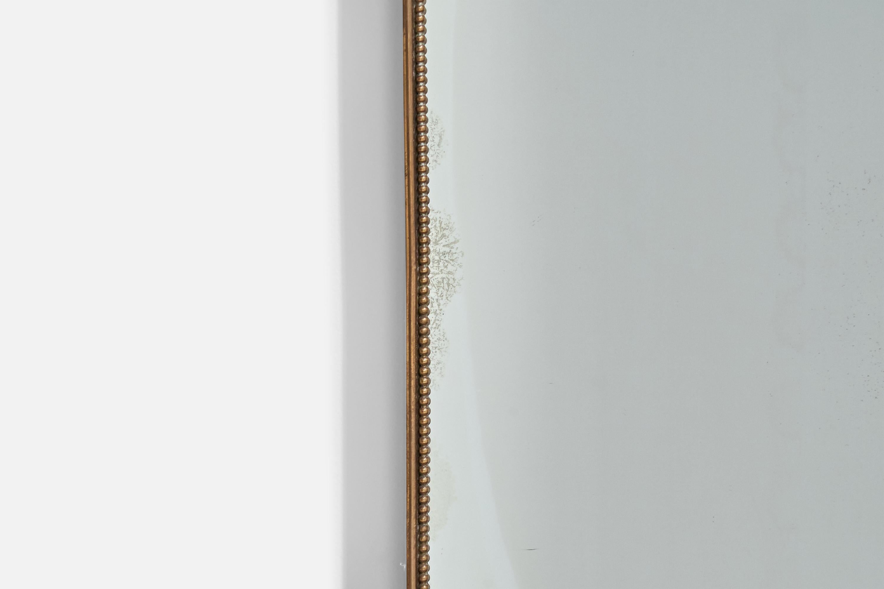Ottone Specchio da parete di design italiano, ottone, vetro a specchio, Italia, 1950 ca. in vendita