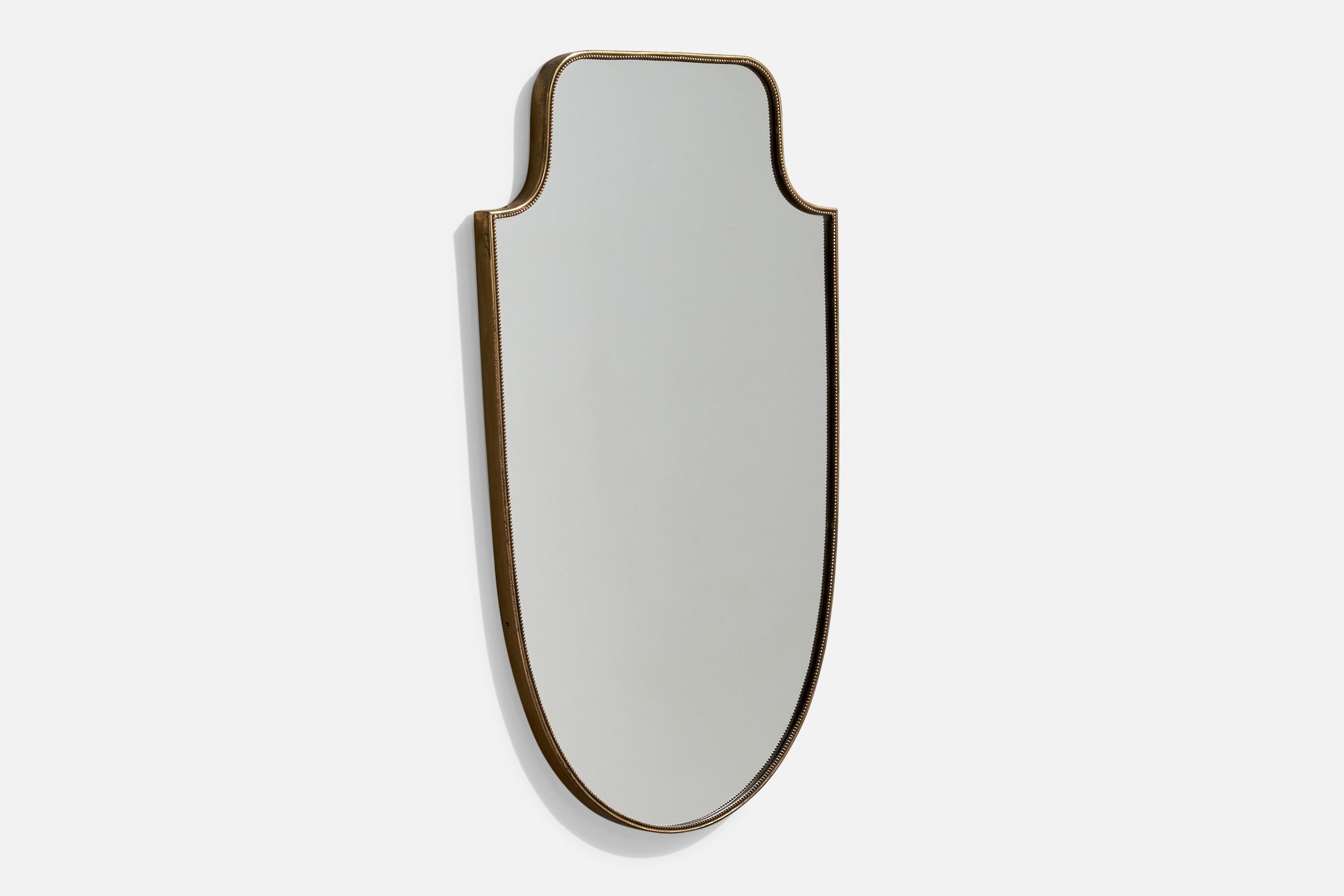 Mid-20th Century Italian Designer, Wall Mirror, Brass, Mirror Glass, Italy, c. 1950s For Sale