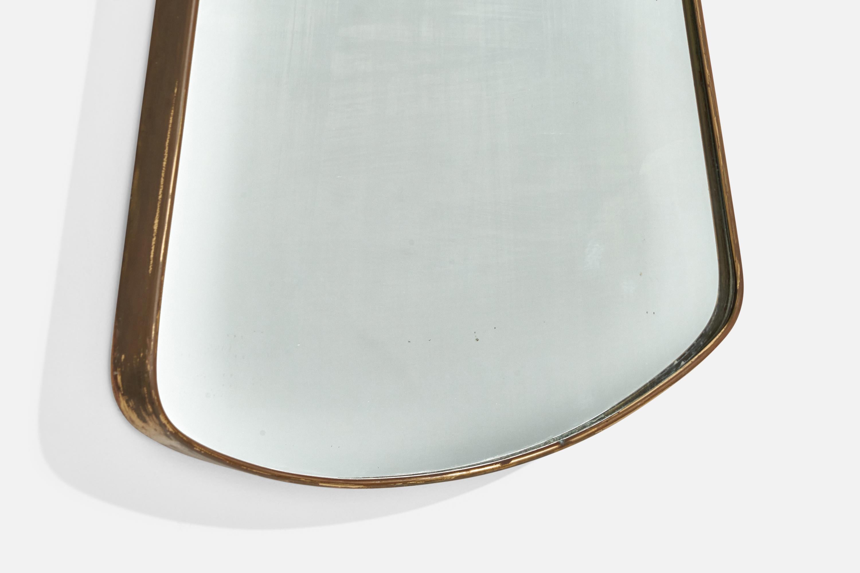 Ottone Specchio da parete di design italiano, ottone, vetro a specchio, Italia, 1950 ca. in vendita