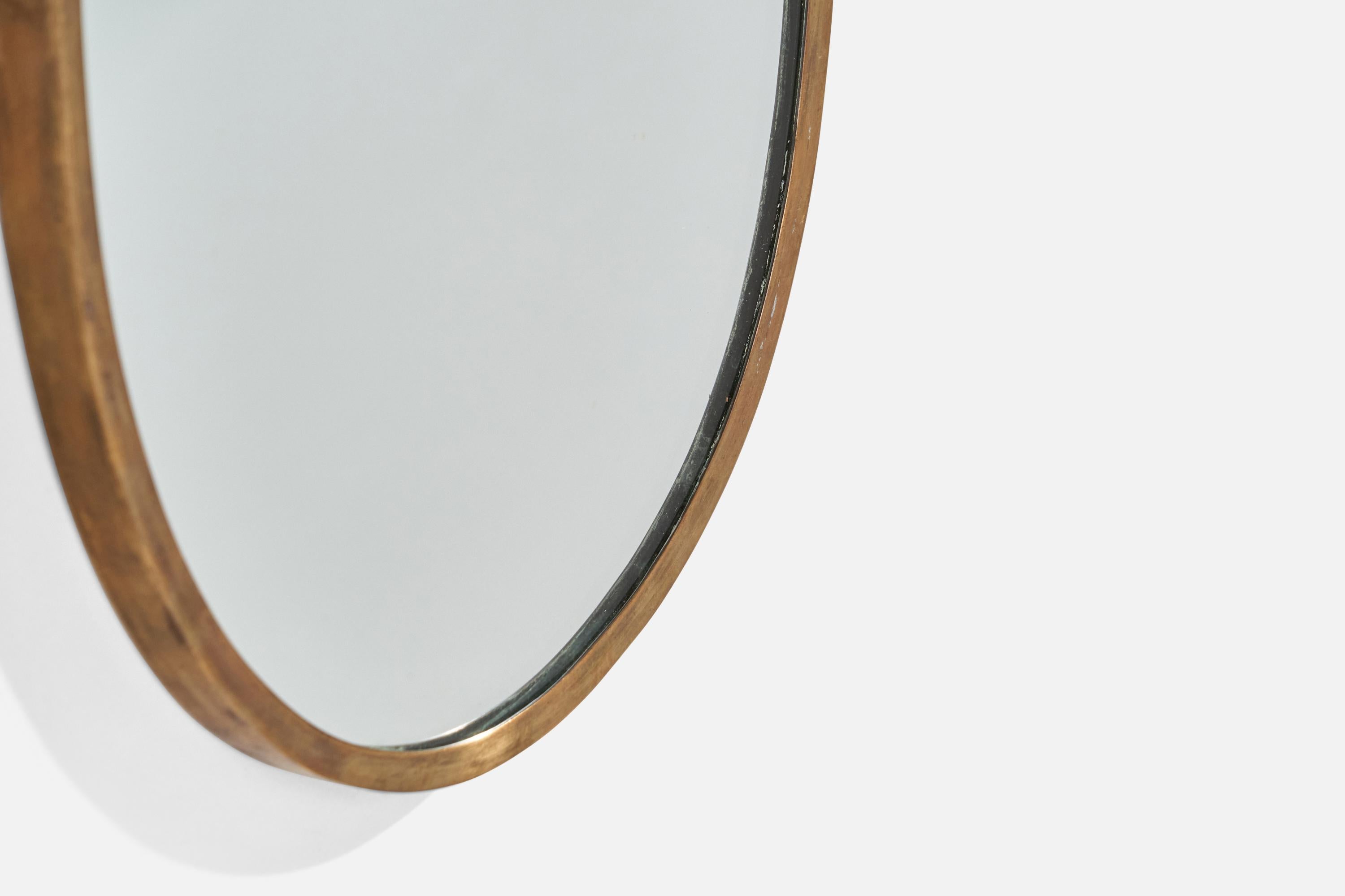 Italian Designer, Wall Mirror, Brass, Mirror Glass, Italy, C. 1950s For Sale 2