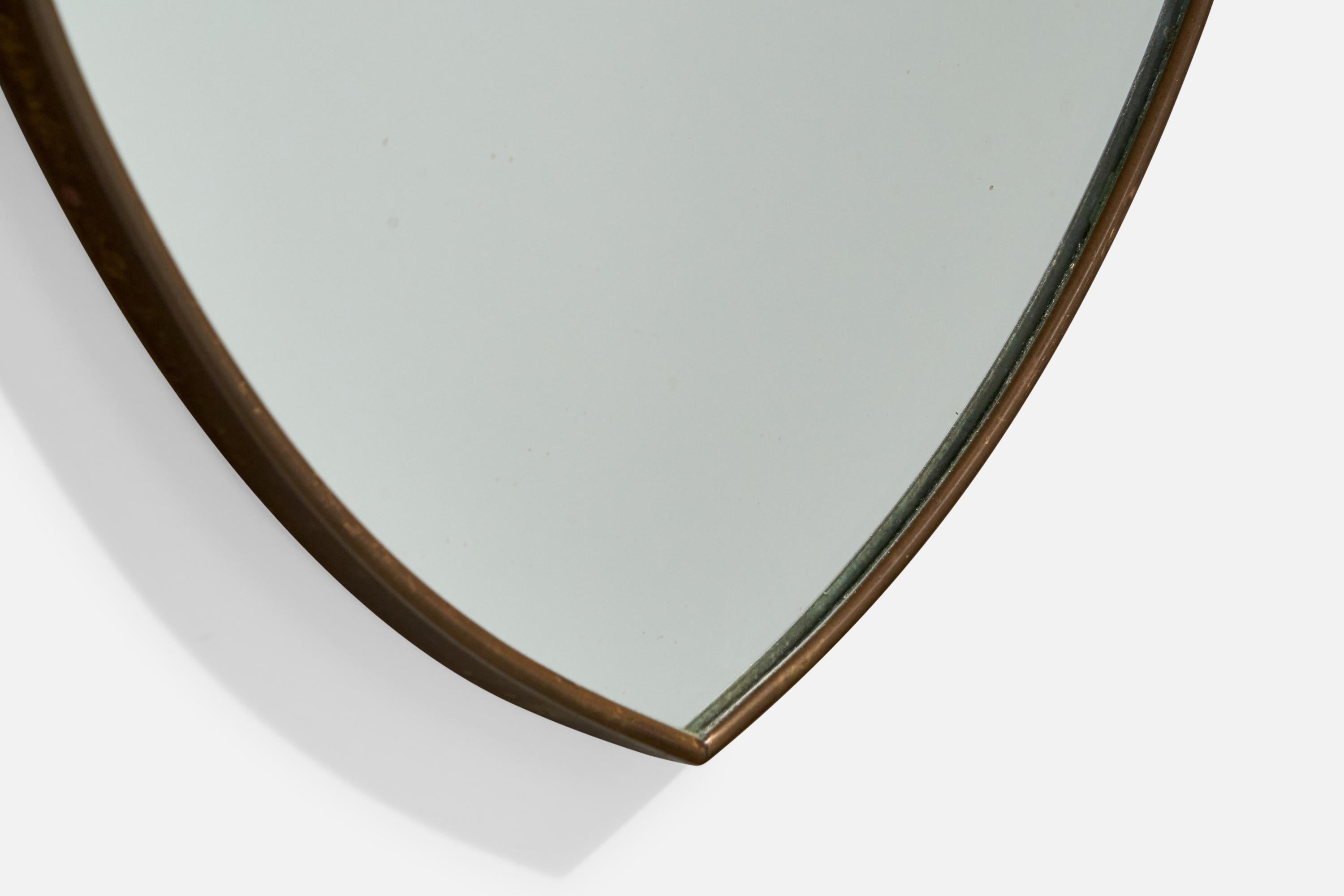Ottone Specchio da parete di design italiano, ottone, vetro a specchio, Italia, 1950 ca. in vendita