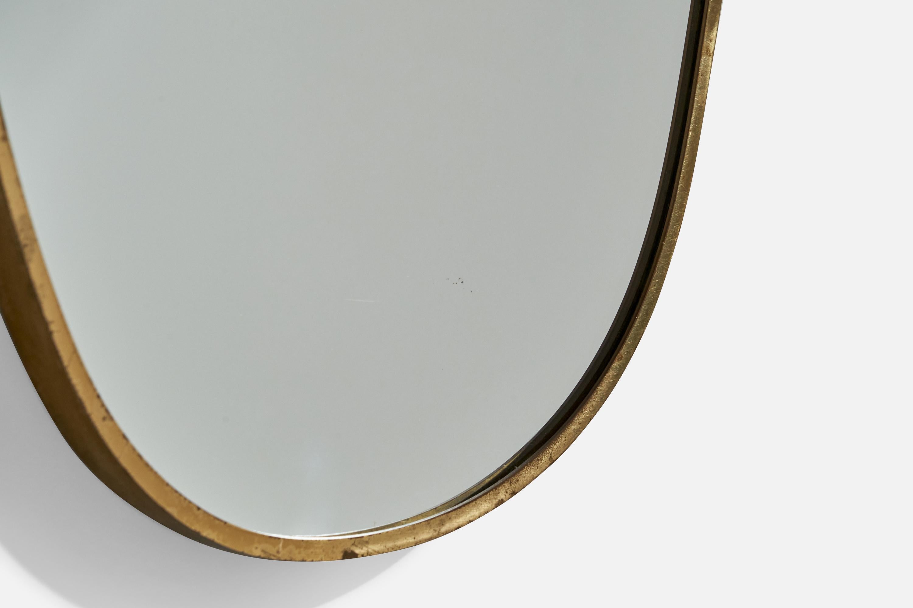 Italian Designer, Wall Mirror, Brass, Mirror Glass, Italy, c. 1950s For Sale 3
