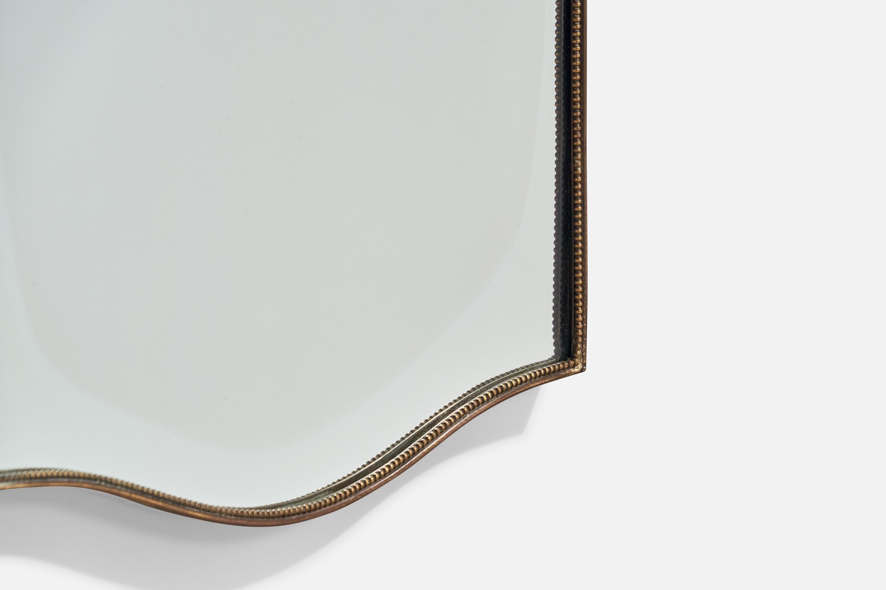 Specchio da parete di design italiano, ottone, vetro a specchio, Italia, 1950 ca. in vendita 1