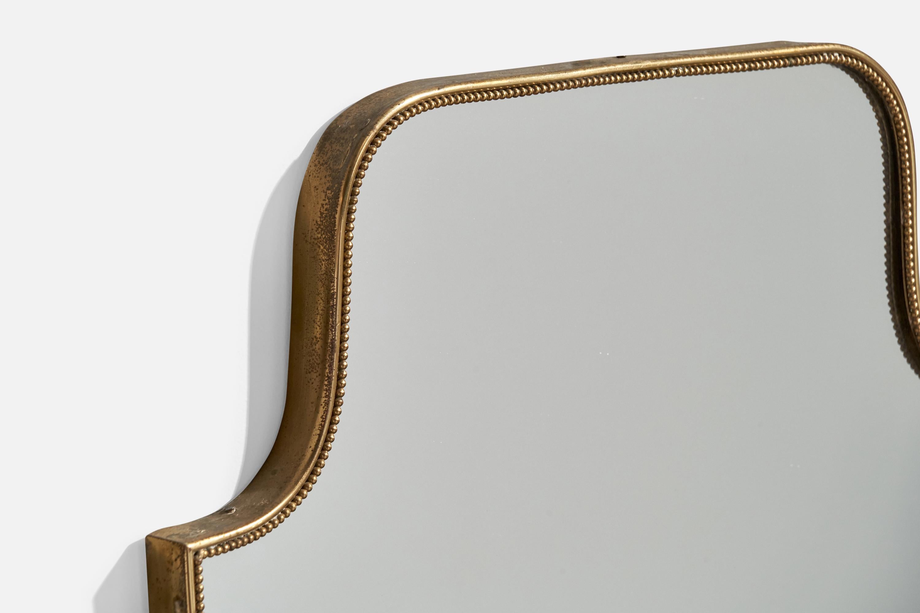Italian Designer, Wall Mirror, Brass, Mirror Glass, Italy, c. 1950s For Sale 1