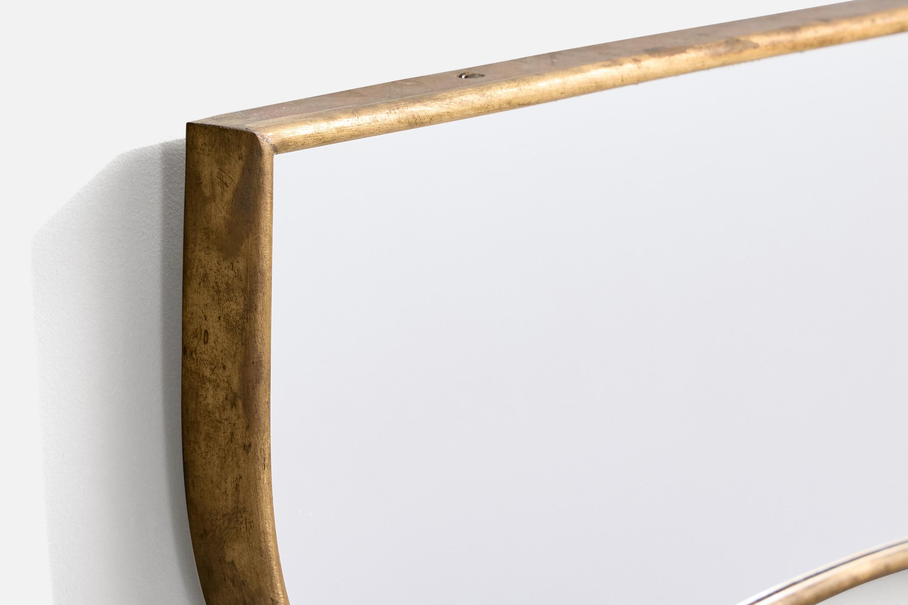 Diseñador italiano, Espejo de pared, Latón, Cristal de espejo, Italia, c. 1950 Italiano en venta