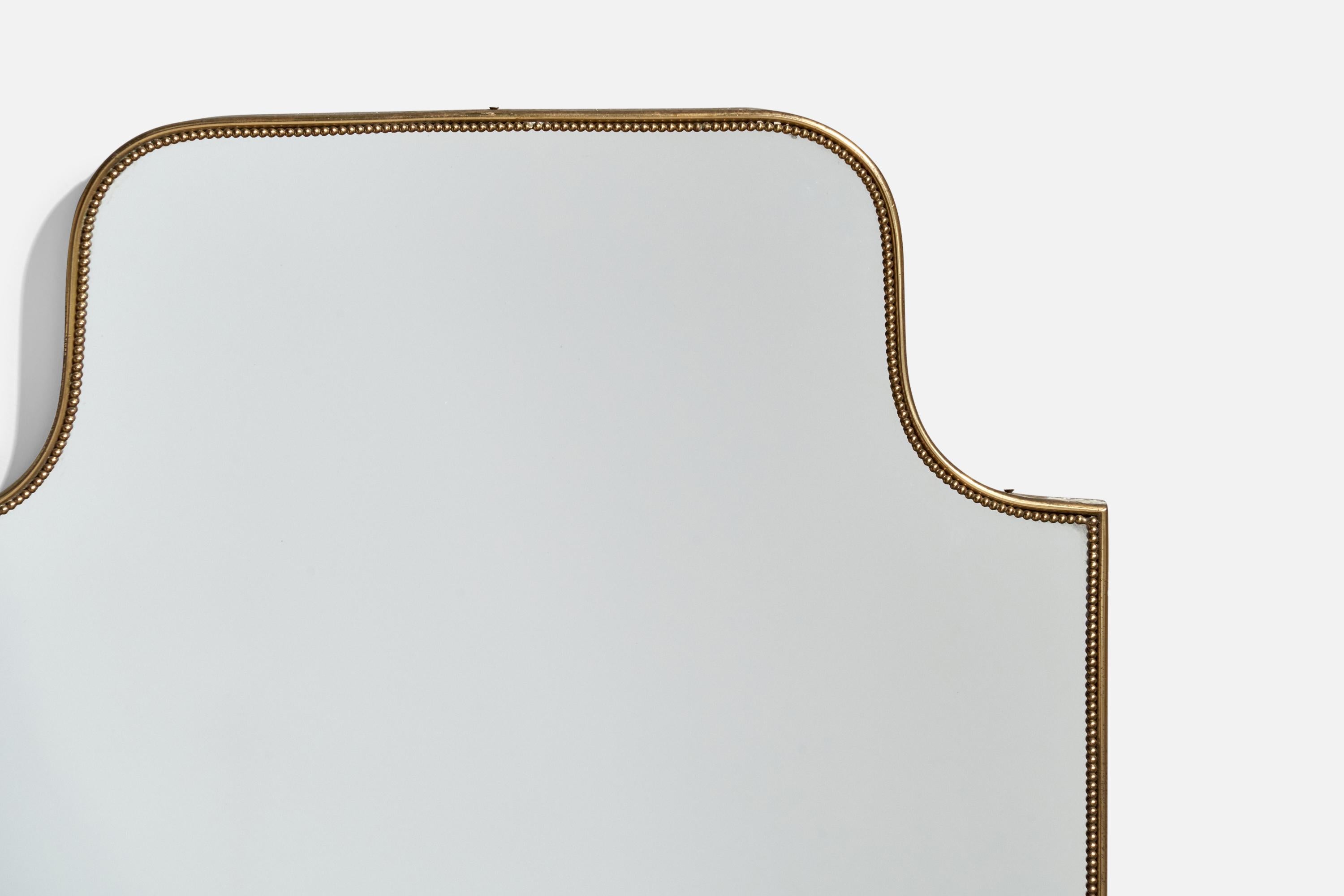 Italian Designer, Wall Mirror, Brass, Mirror Glass, Italy, c. 1950s For Sale 2