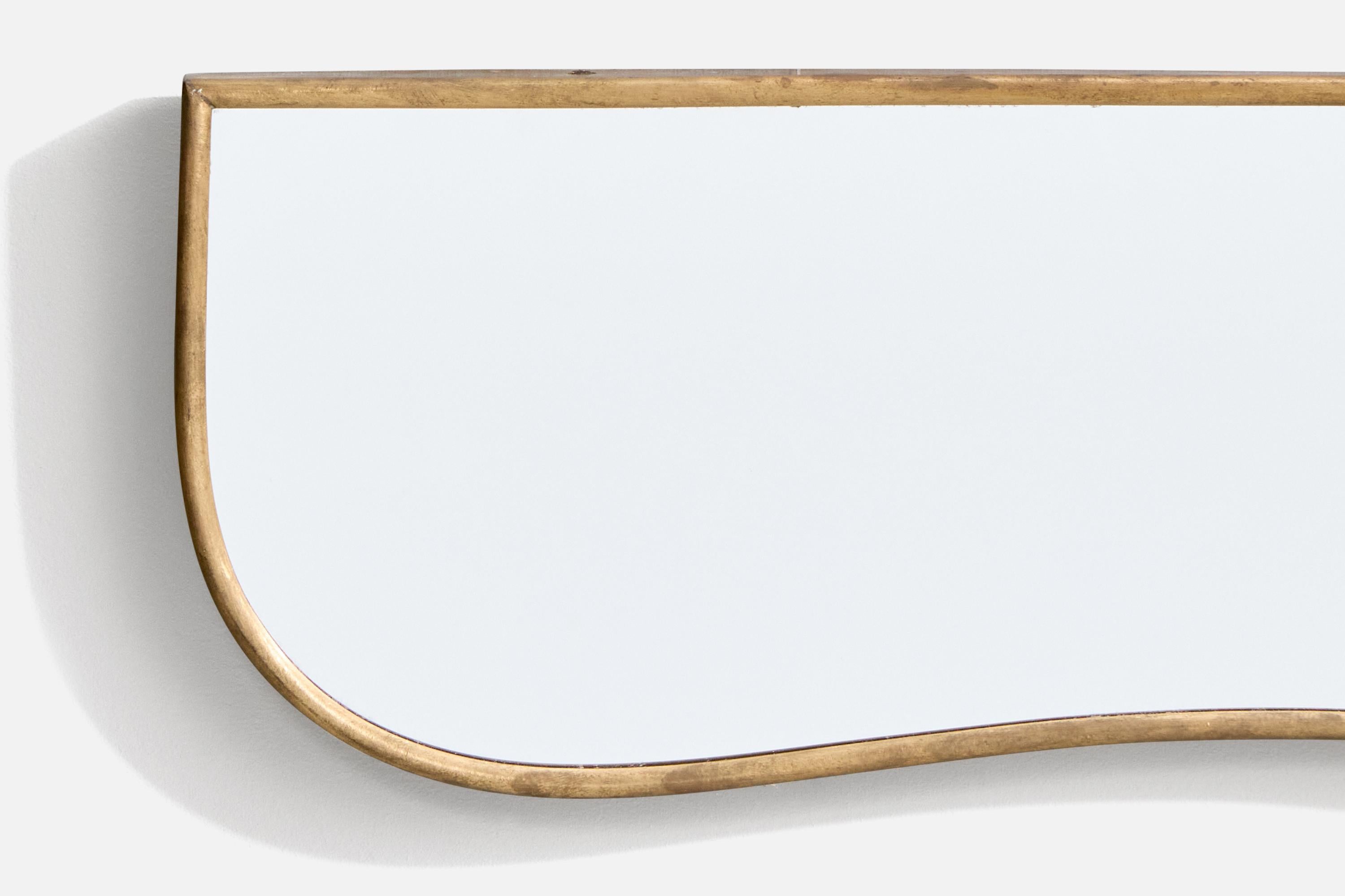 Diseñador italiano, Espejo de pared, Latón, Cristal de espejo, Italia, c. 1950 en Bueno estado para la venta en High Point, NC