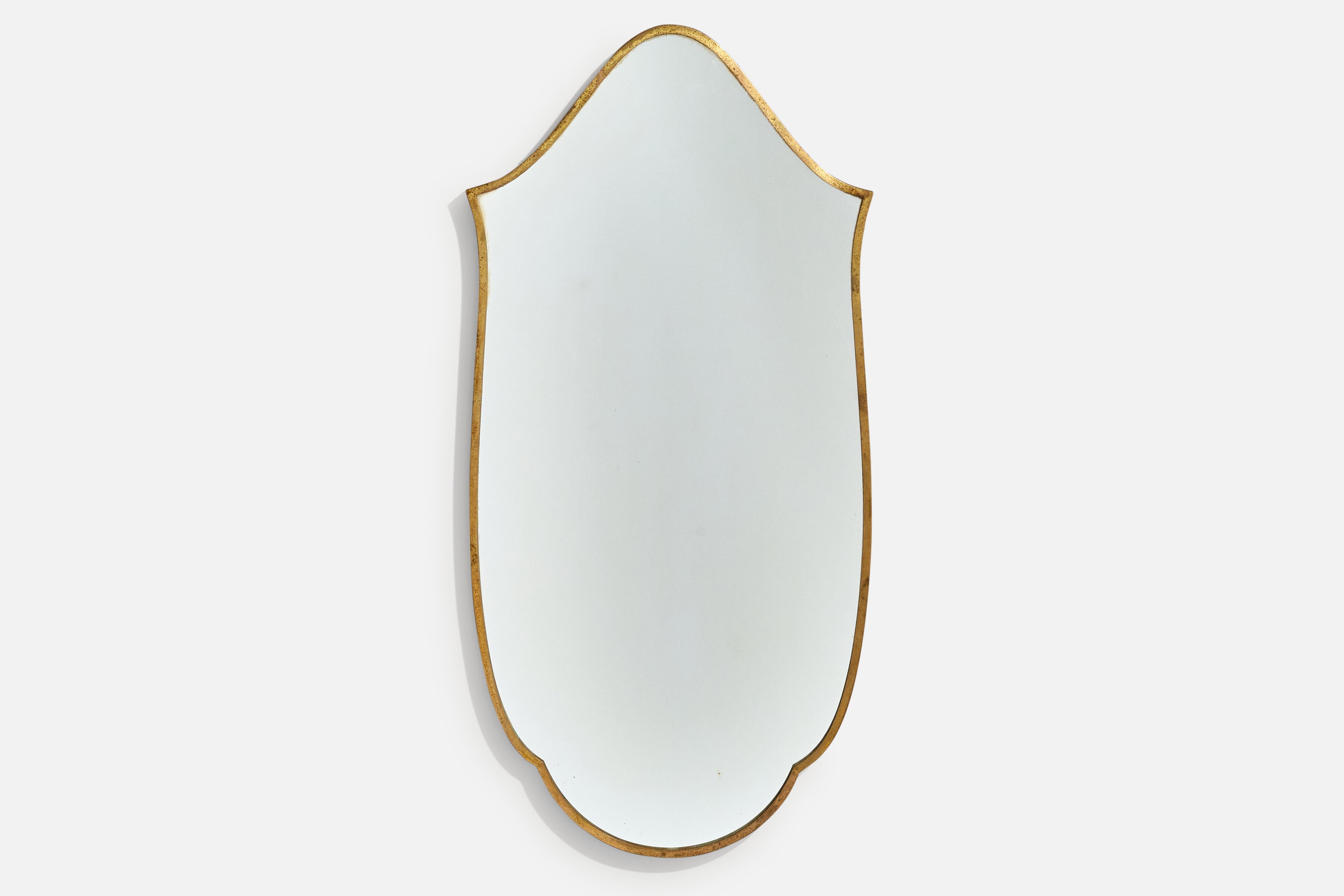 Diseñador italiano, Espejo de pared, Latón, Cristal de espejo, Italia, c. 1950