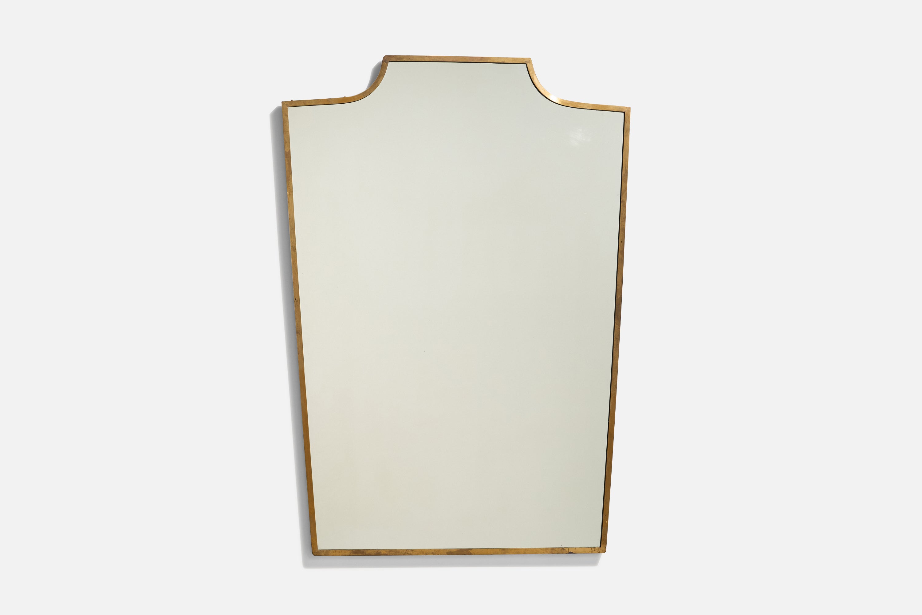 Italian Designer, Wall Mirror, Brass, Mirror Glass, Italy, c. 1950s