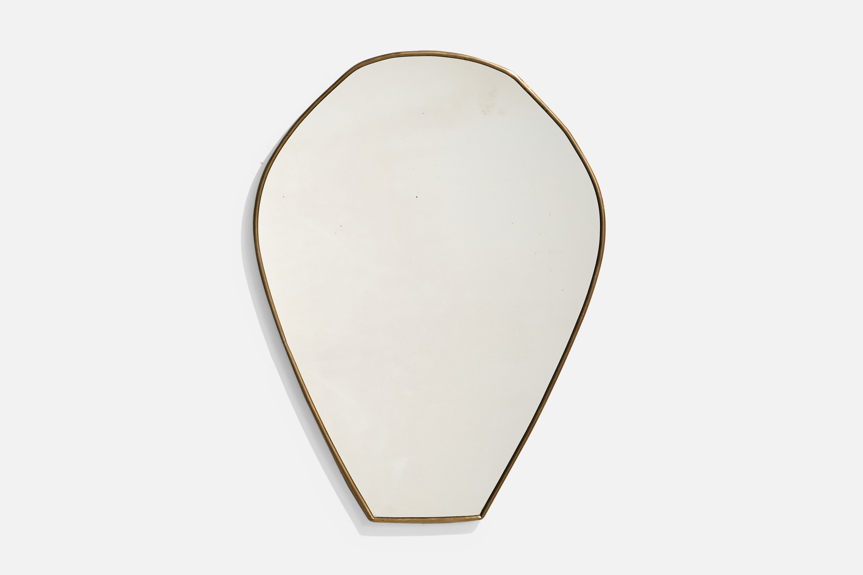 Specchio da parete di design italiano, ottone, vetro a specchio, Italia, 1950 ca.
