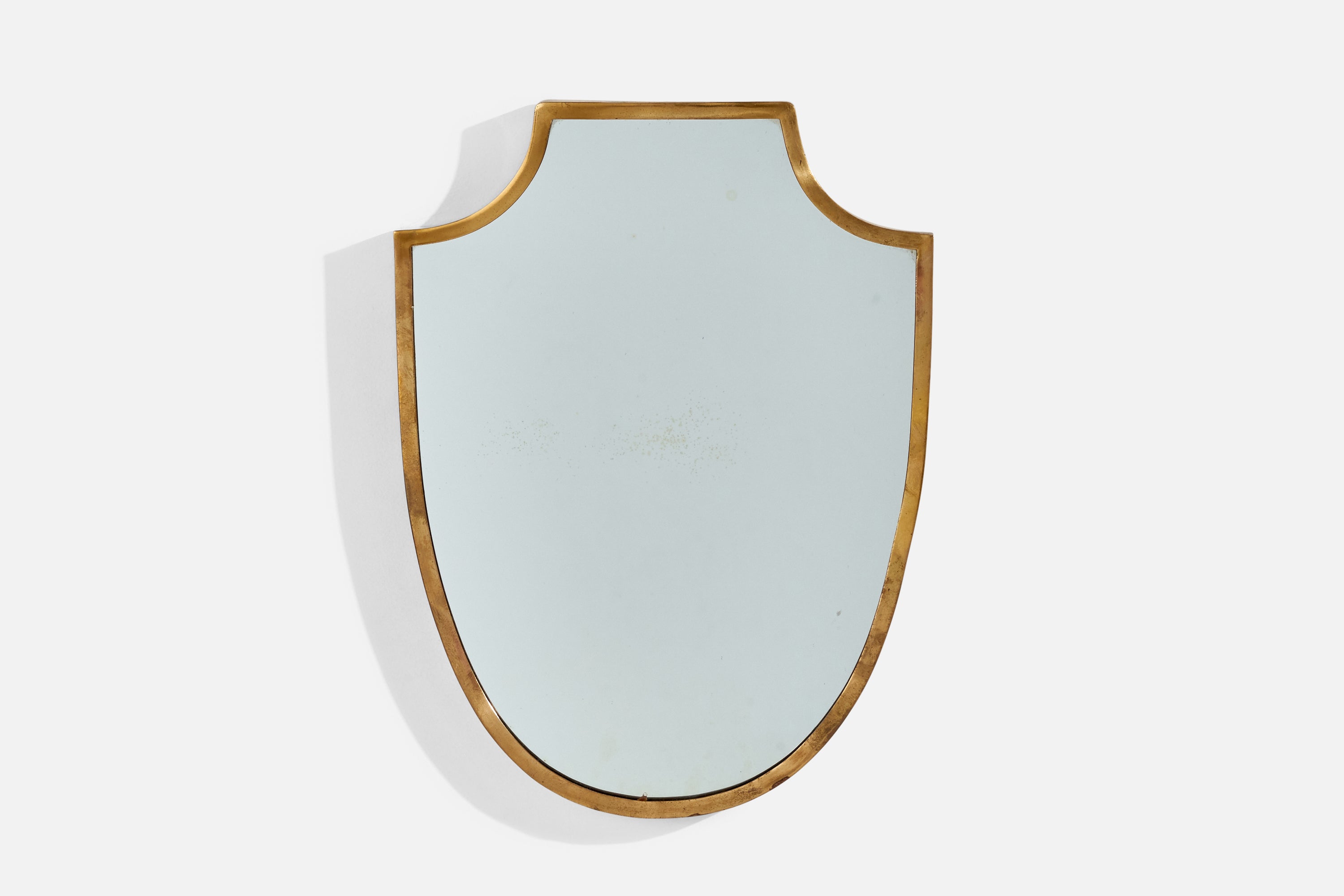 Specchio da parete di design italiano, ottone, vetro a specchio, Italia, 1950 ca.