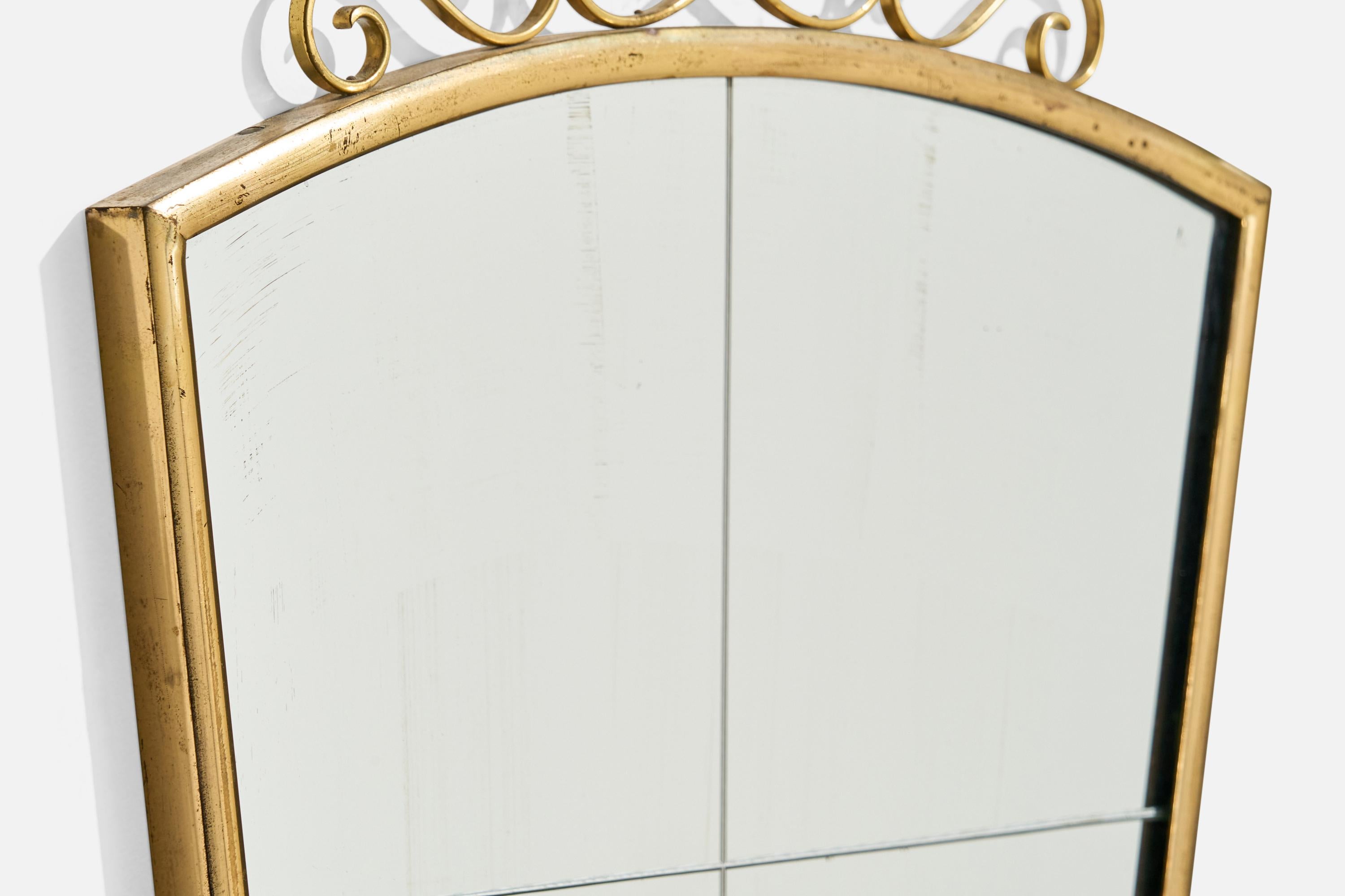 Laiton Designer italien, miroir mural, laiton, miroir, Italie, années 1940 en vente