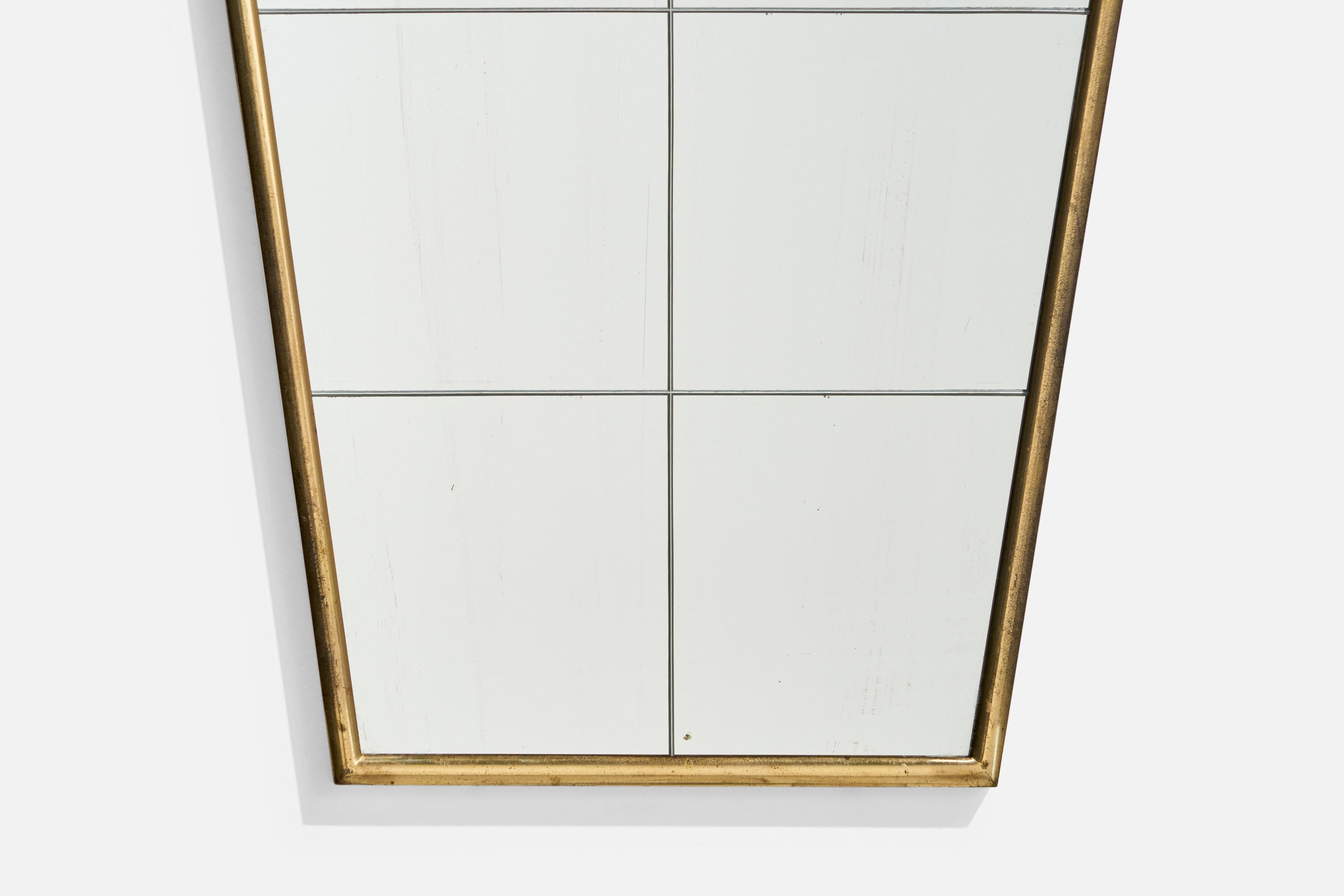 Designer italien, miroir mural, laiton, miroir, Italie, années 1940 en vente 1