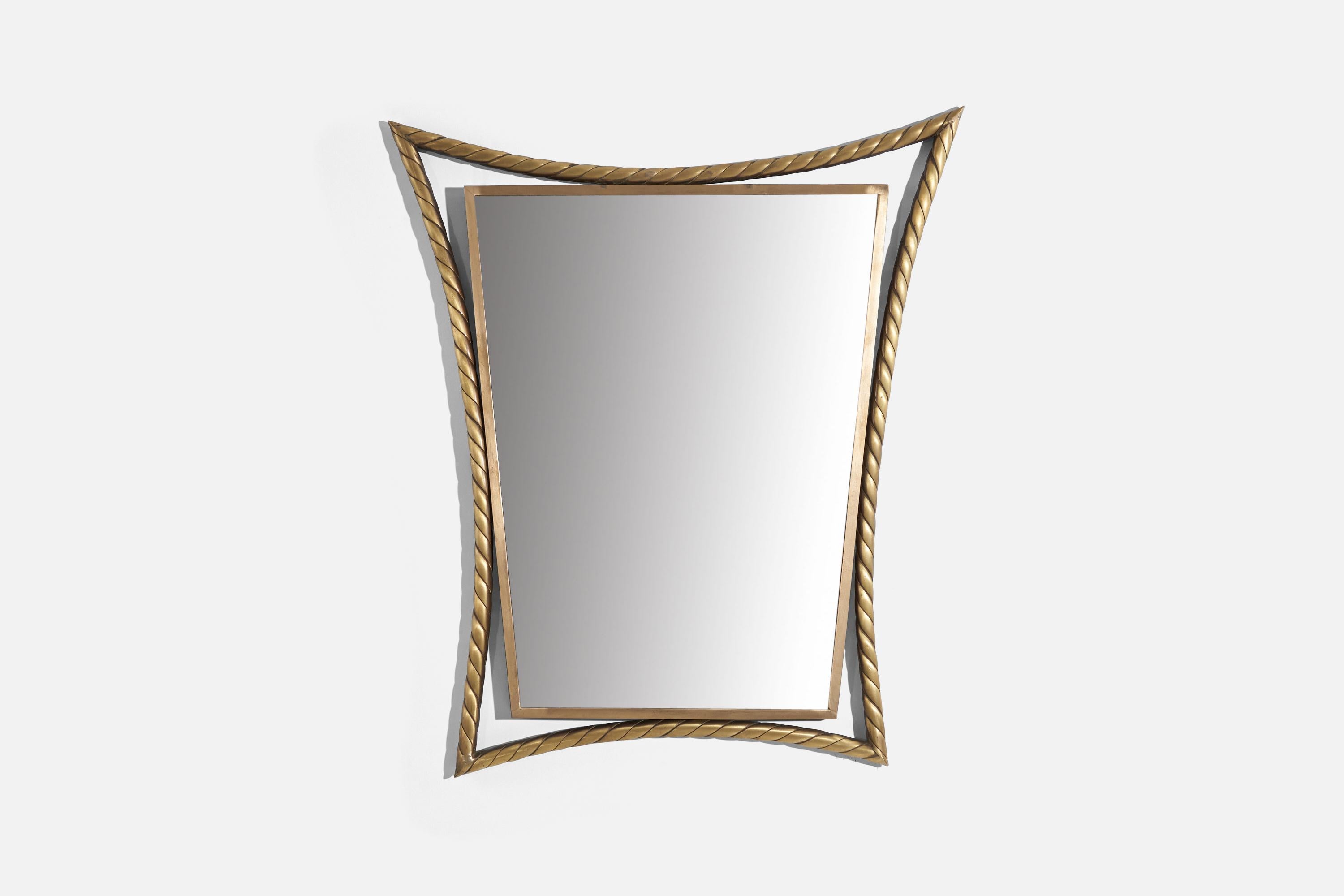 A brass wall mirror designed and produced by an Italian designer, Italy, 1940s.
    