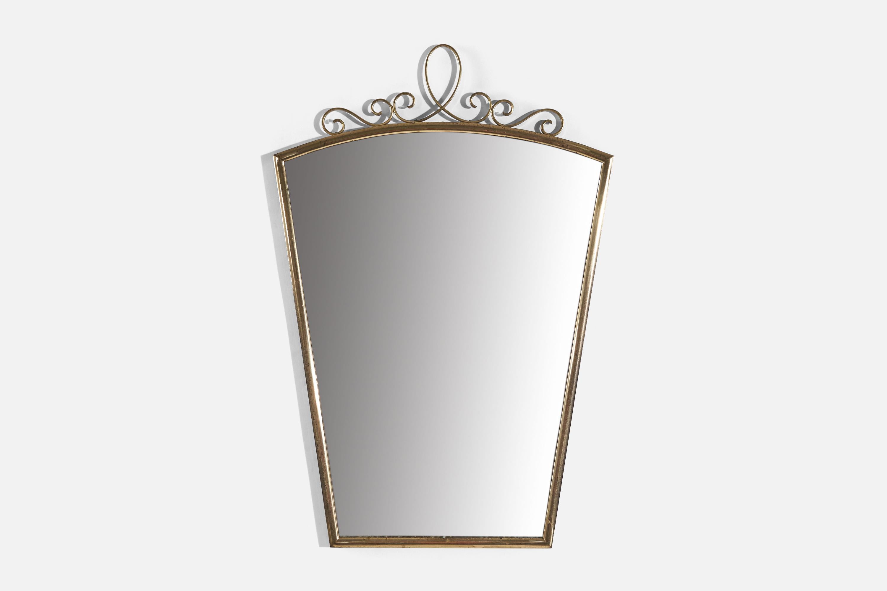 A brass wall mirror designed and produced by an Italian designer, Italy, 1940s.
   