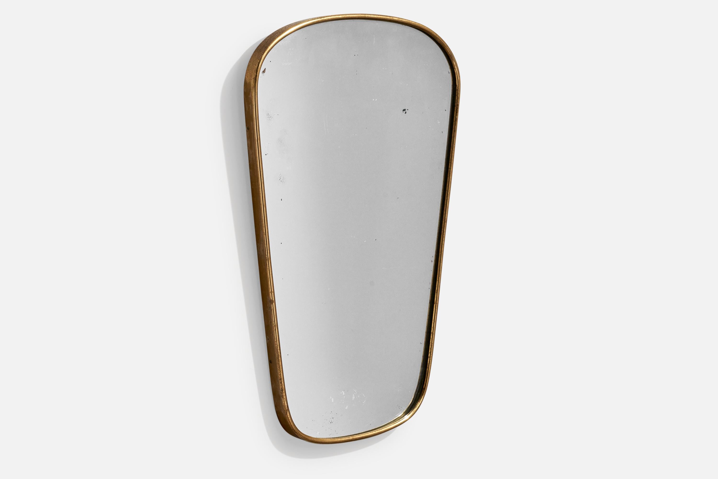 Mid-Century Modern Italian Designer, Wall Mirror, Brass, Mirror, Italy, 1940s For Sale