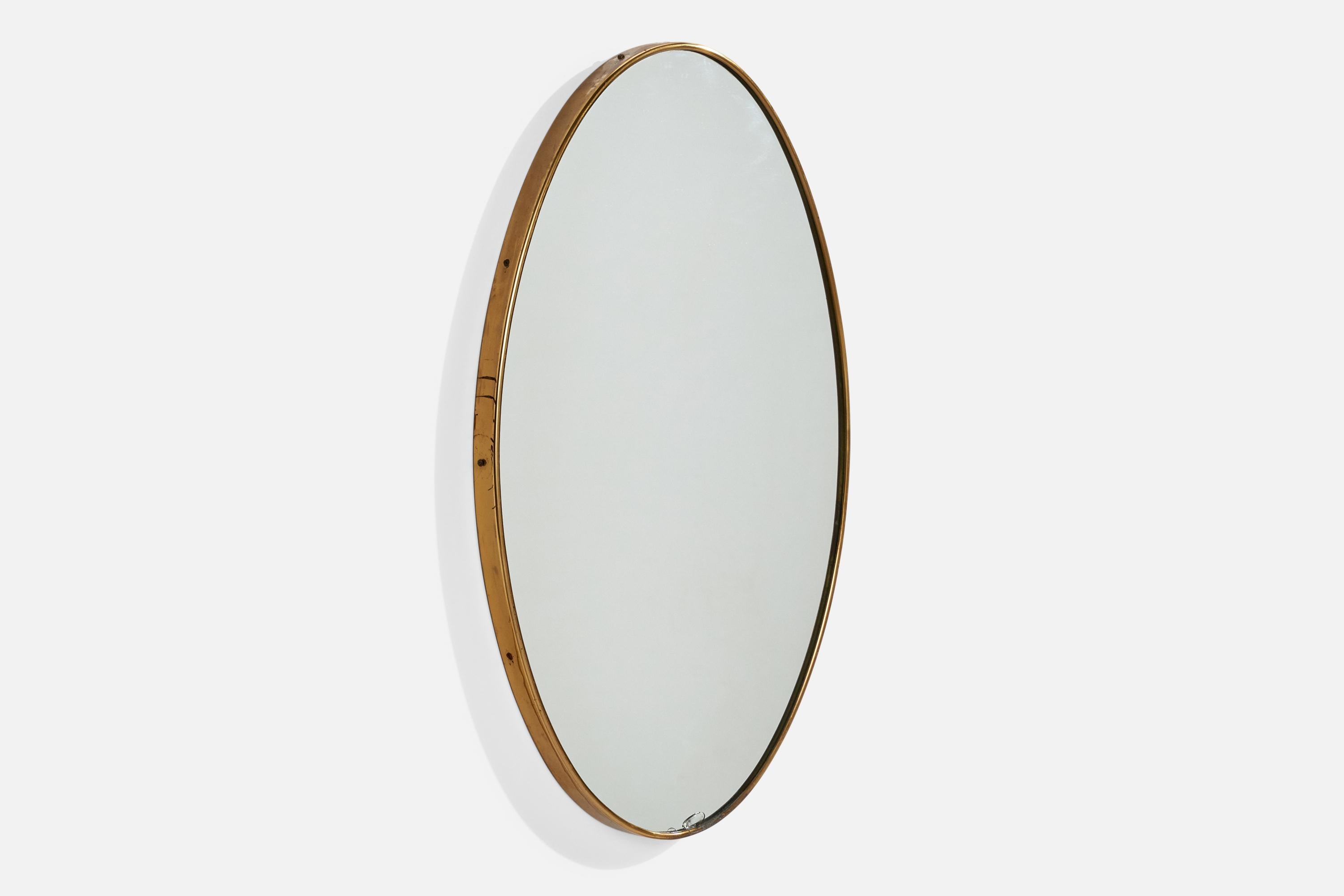 Mid-Century Modern Italian Designer, Wall Mirror, Brass, Mirror, Italy, 1940s For Sale