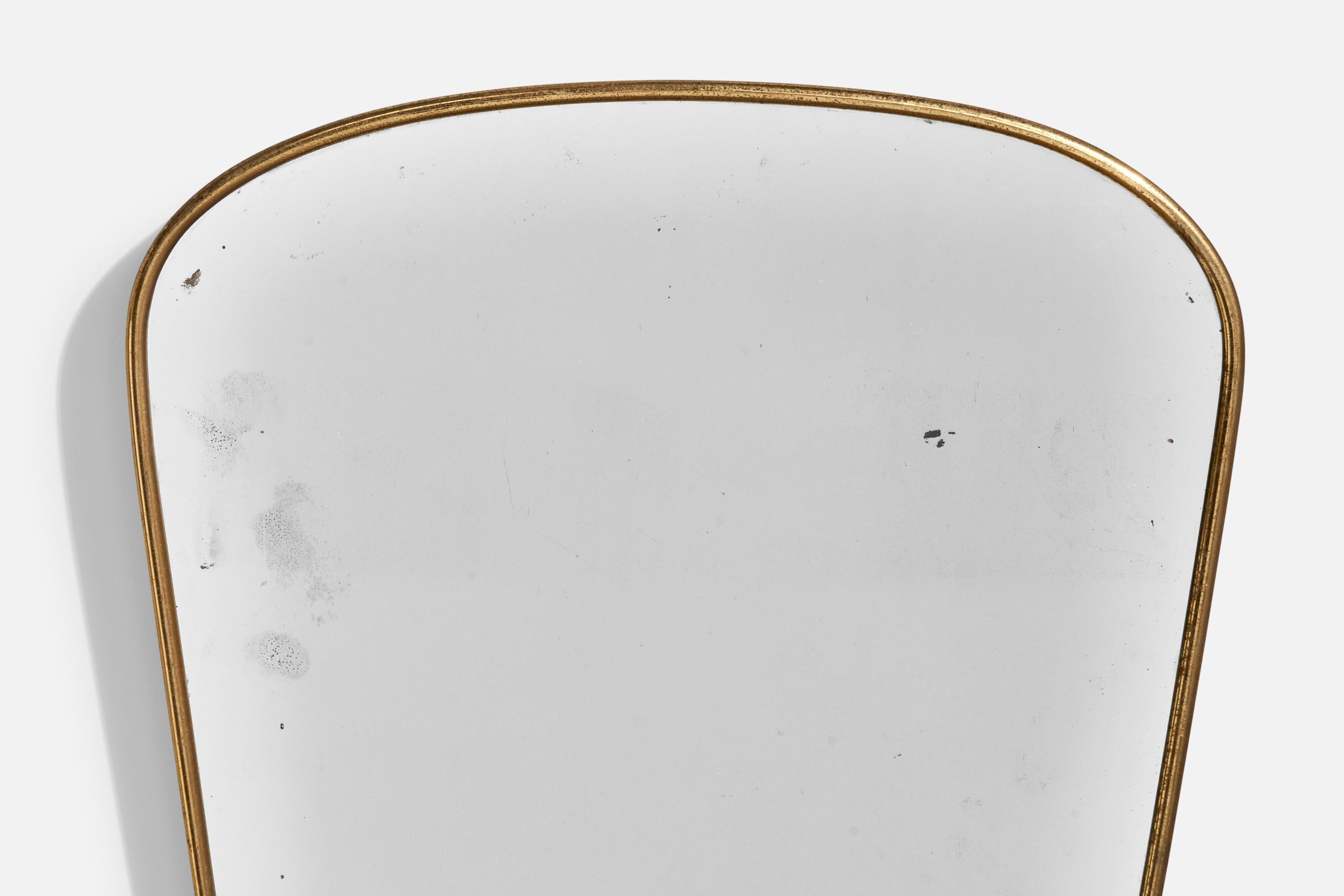 Italian Designer, Wall Mirror, Brass, Mirror, Italy, 1940s In Good Condition For Sale In High Point, NC