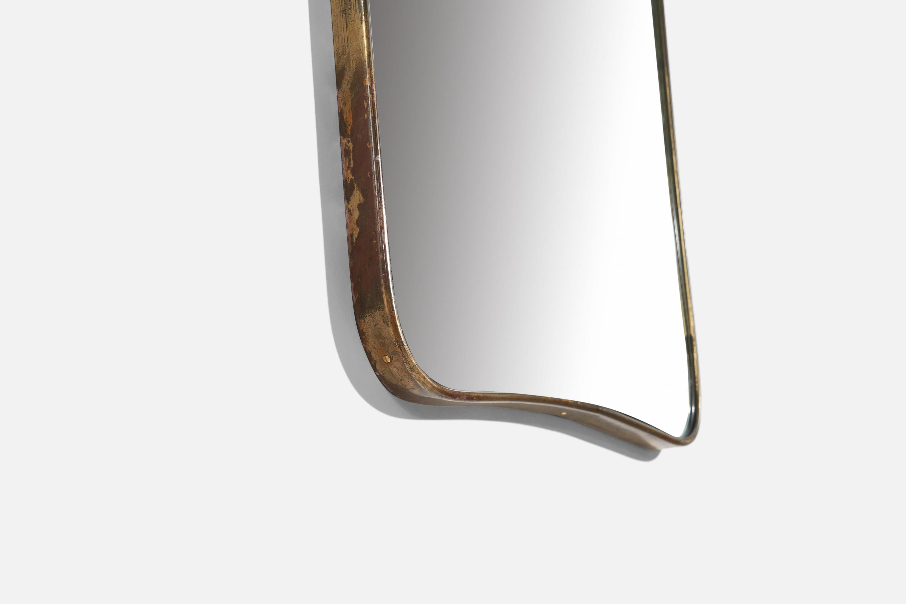Italian Designer, Wall Mirror, Brass, Mirror, Italy, 1940s In Good Condition In High Point, NC