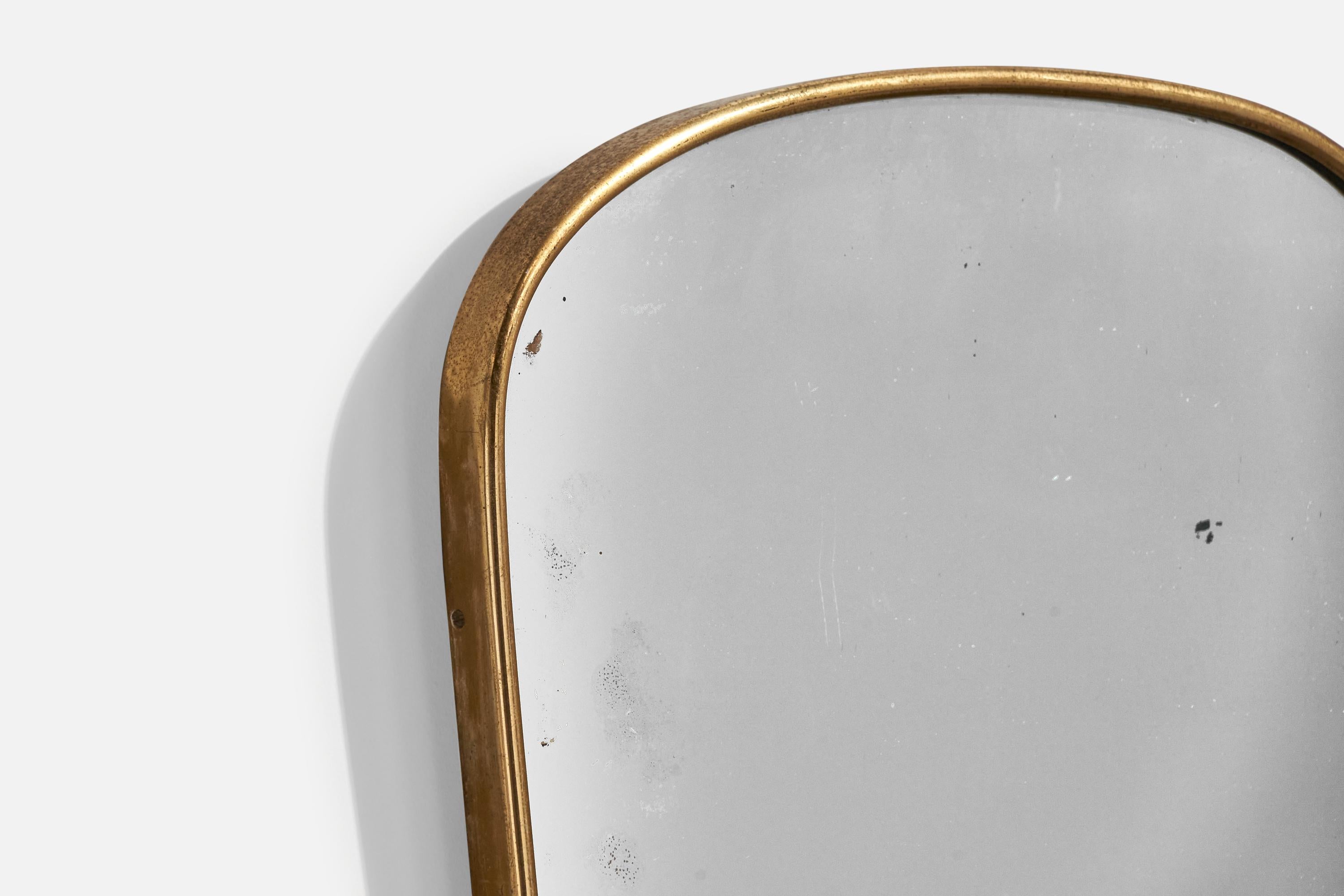 Mid-20th Century Italian Designer, Wall Mirror, Brass, Mirror, Italy, 1940s For Sale