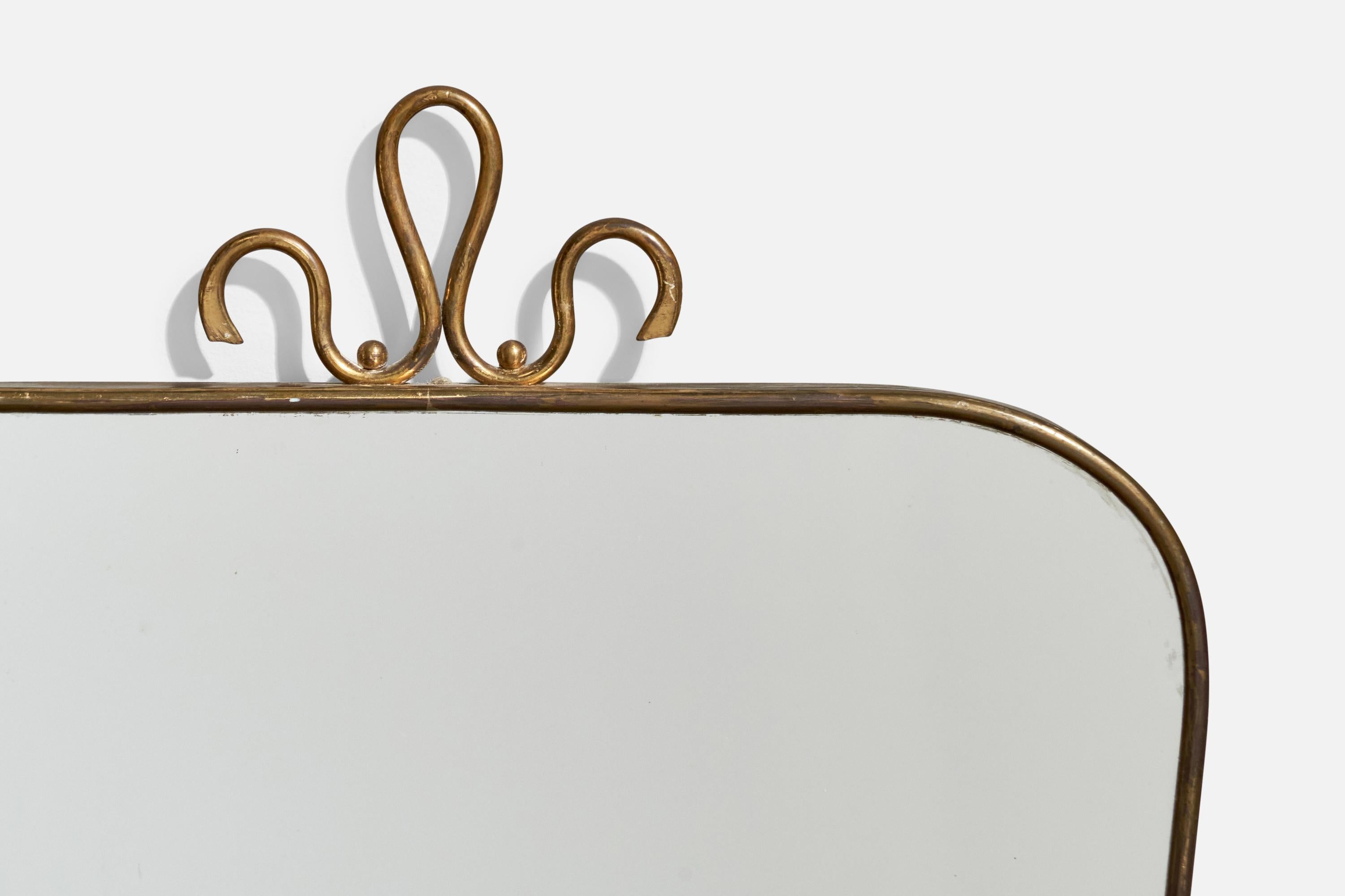 Italian Designer, Wall Mirror, Brass, Mirror, Italy, 1940s In Good Condition For Sale In High Point, NC