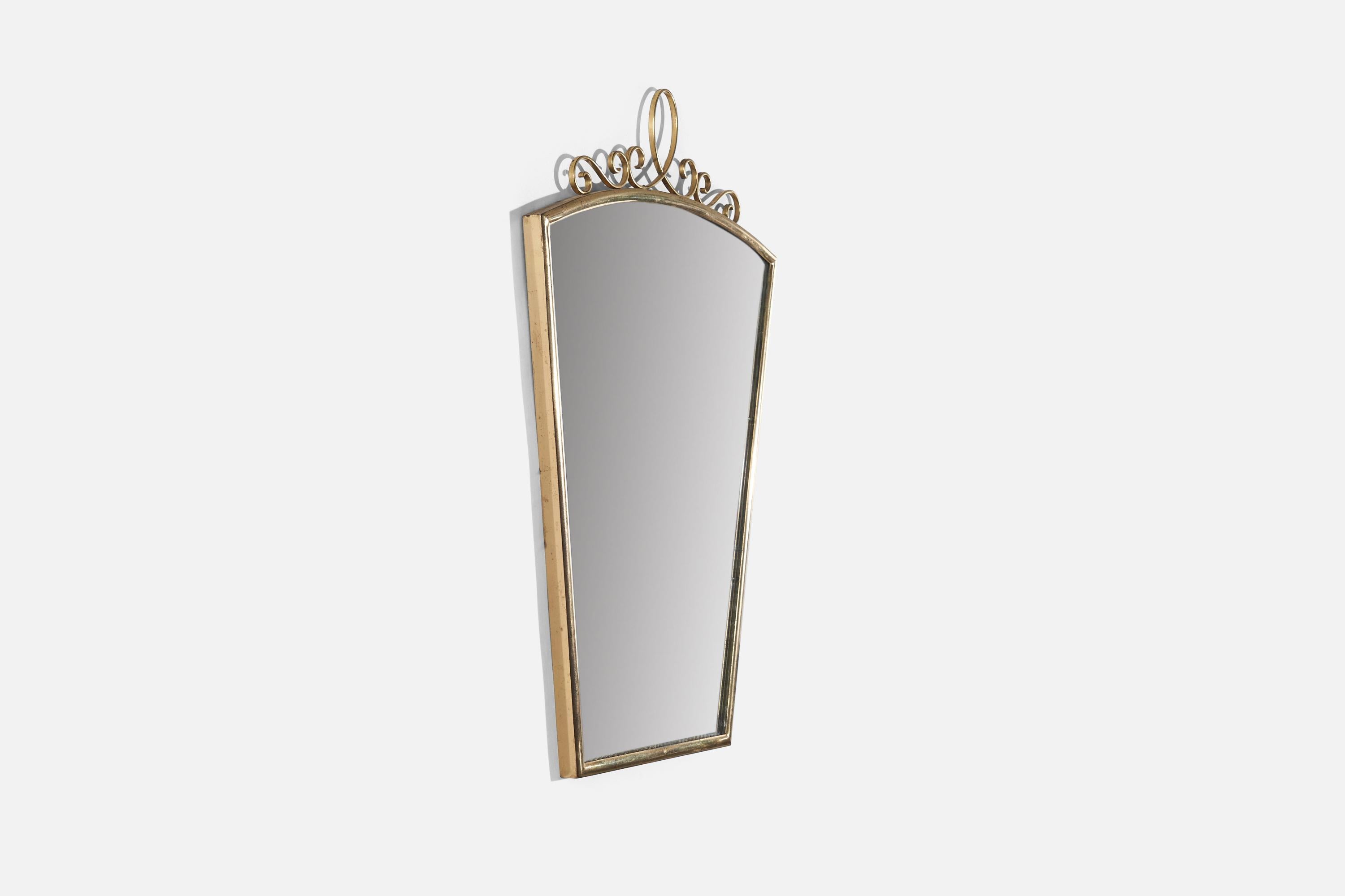 Mid-20th Century Italian Designer, Wall Mirror, Brass, Mirror, Italy, 1940s For Sale